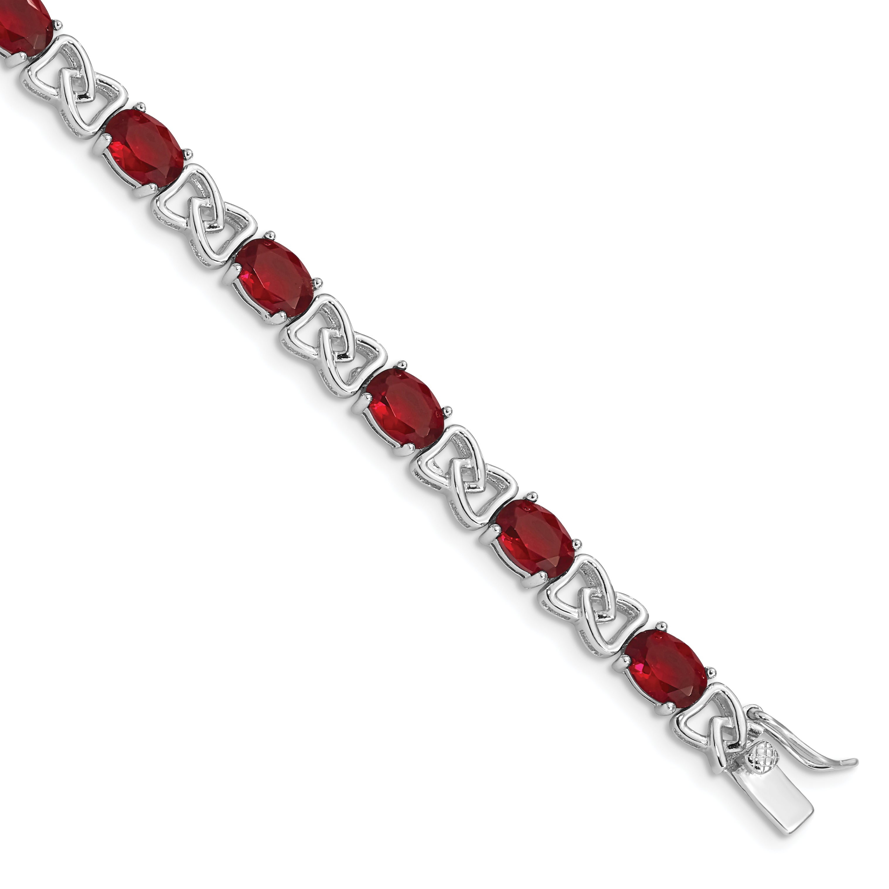 Sterling Silver Rhodium Plated 7inch Red CZ Bracelet Main image