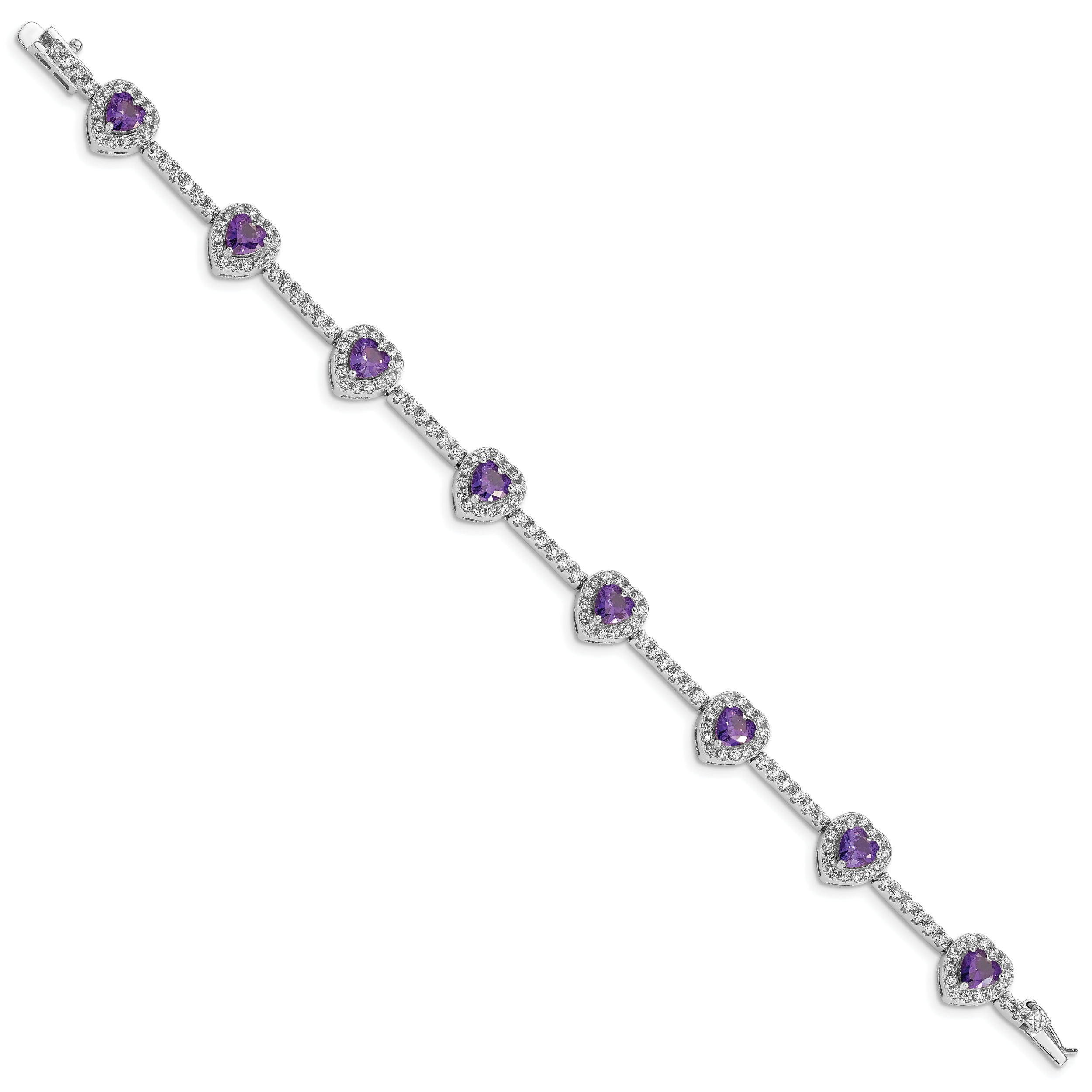 Sterling Silver Rhodium-plated Amethyst and Clear CZ Heart Bracelet Secondary image