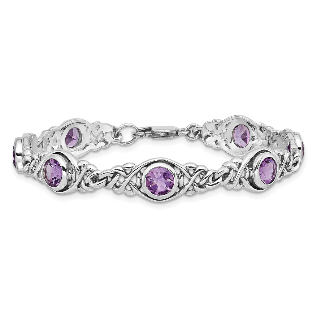 Sterling Silver Rhodium-plated Amethyst Bracelet