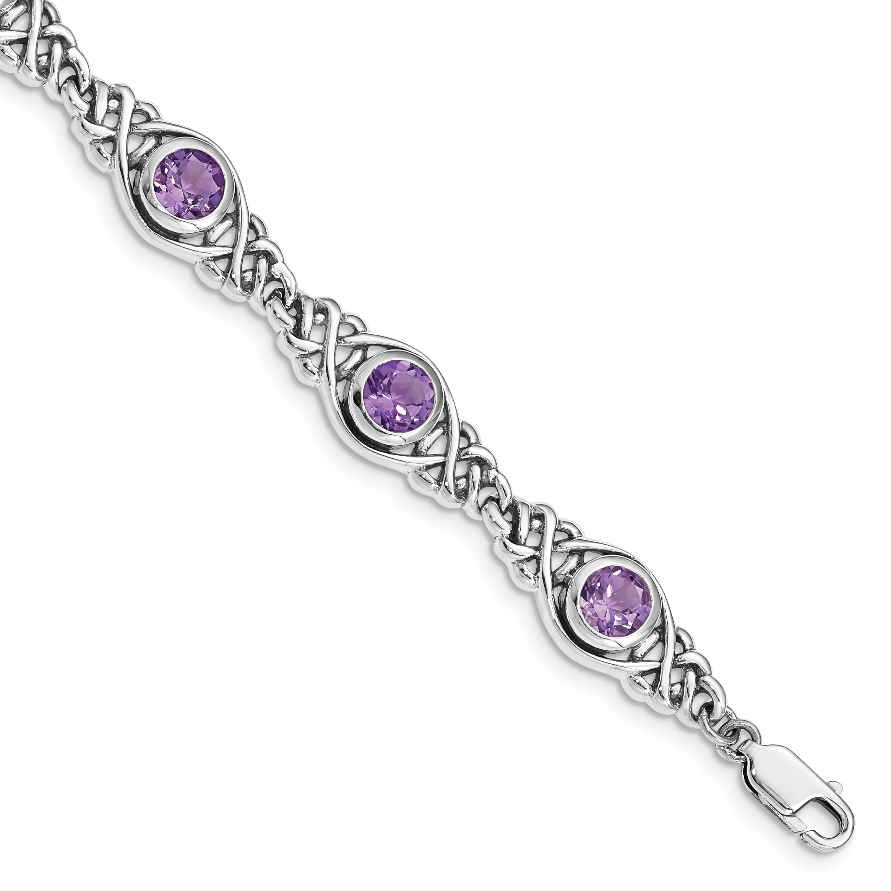 Sterling Silver Rhodium-plated Amethyst Bracelet Main image