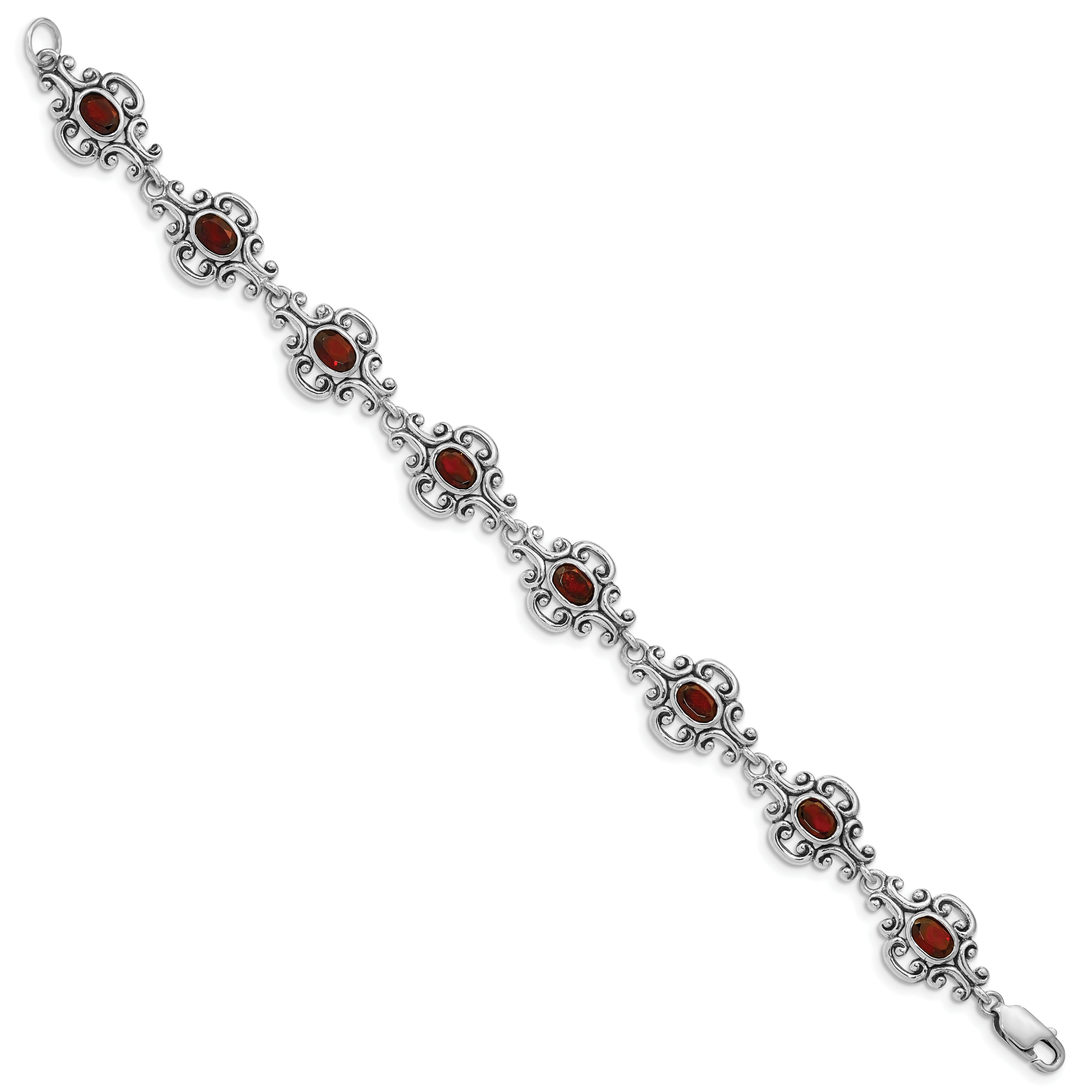 Sterling Silver Rhodium Plated Antiqued Garnet Bracelet Secondary image