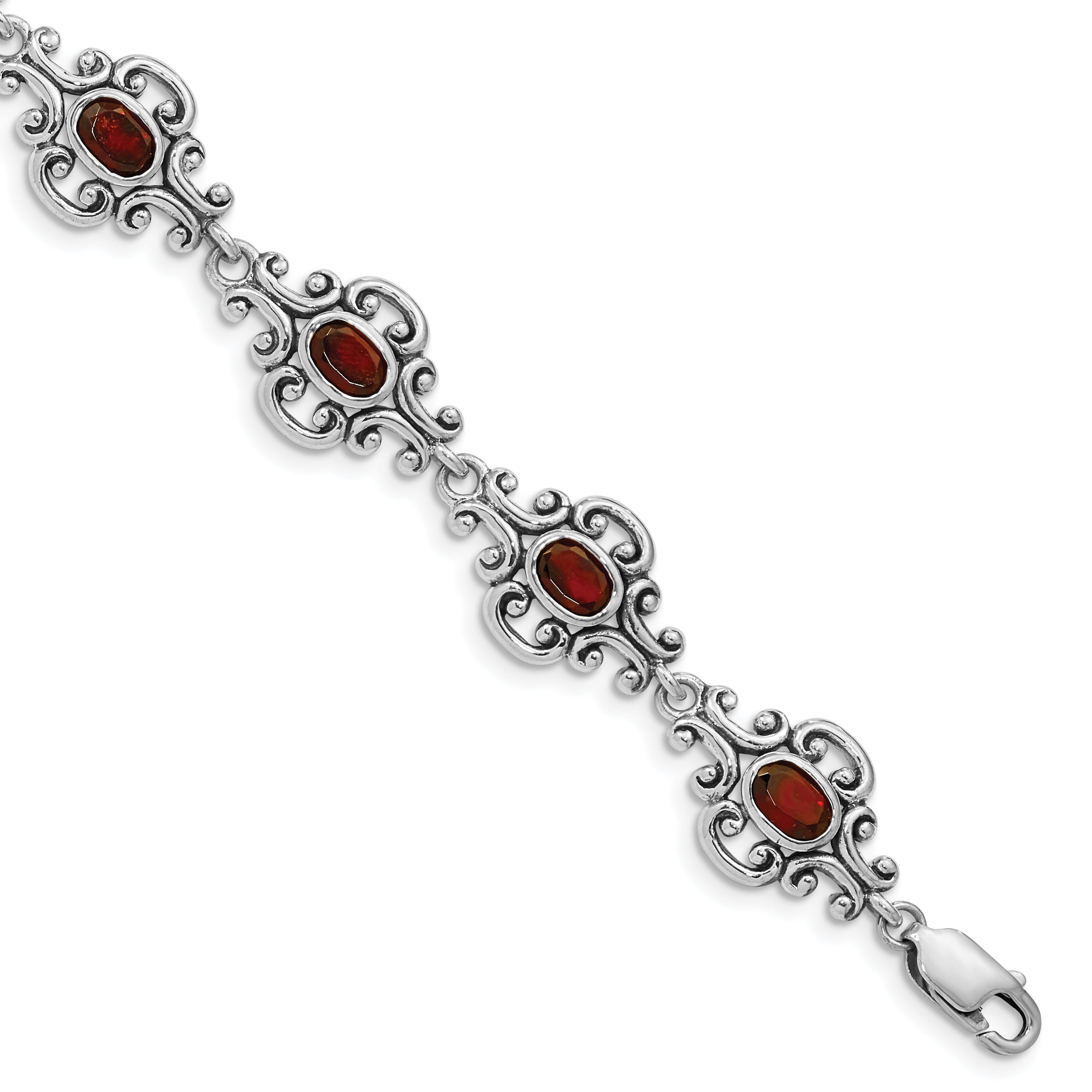 Sterling Silver Rhodium Plated Antiqued Garnet Bracelet Main image