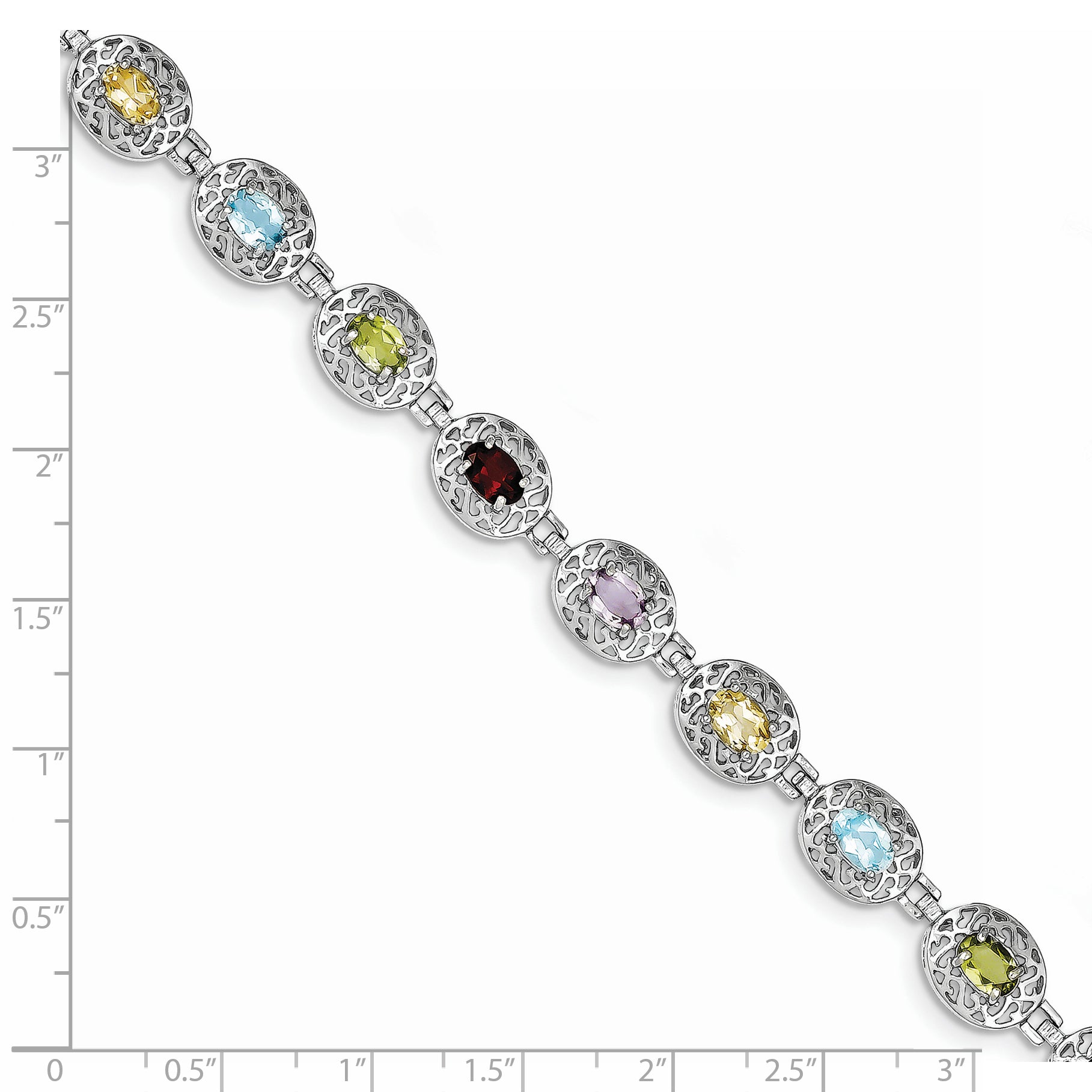 Sterling Silver 925 Multi-Gemstone Bracelet with Rhodium Polish Elegant Design