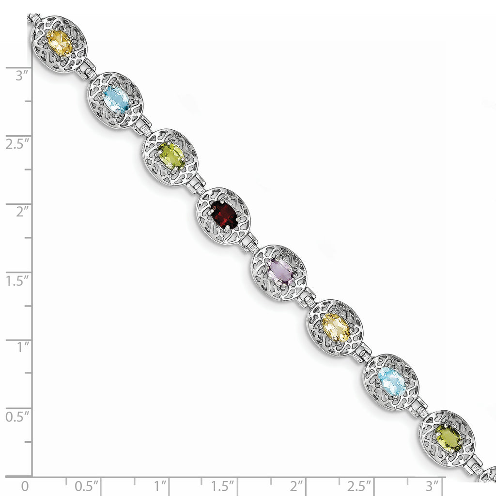 Sterling Silver 925 Multi-Gemstone Bracelet with Rhodium Polish Elegant Design