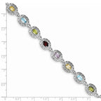 Sterling Silver 925 Multi-Gemstone Bracelet with Rhodium Polish Elegant Design