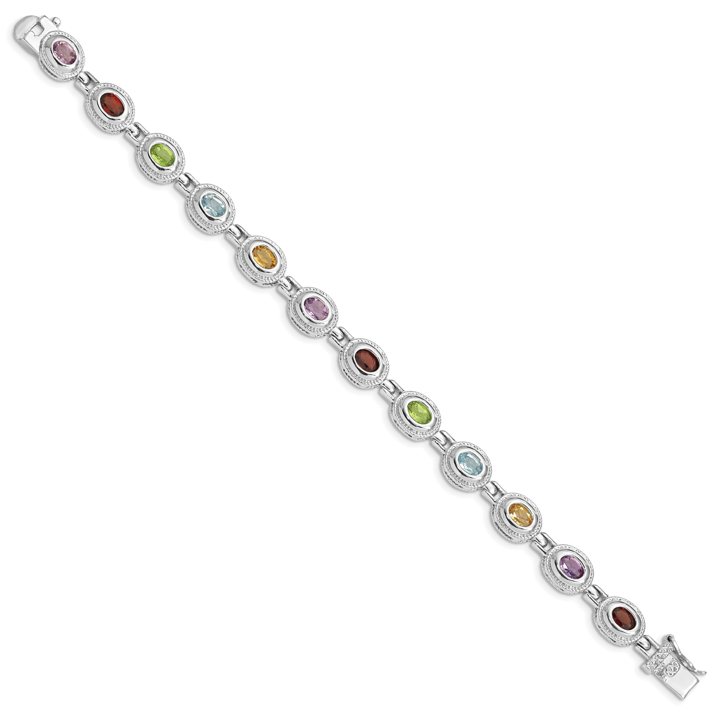 Sterling Silver Rhod-pltd 7inch Rainbow Multi-gemstone Bracelet Secondary image