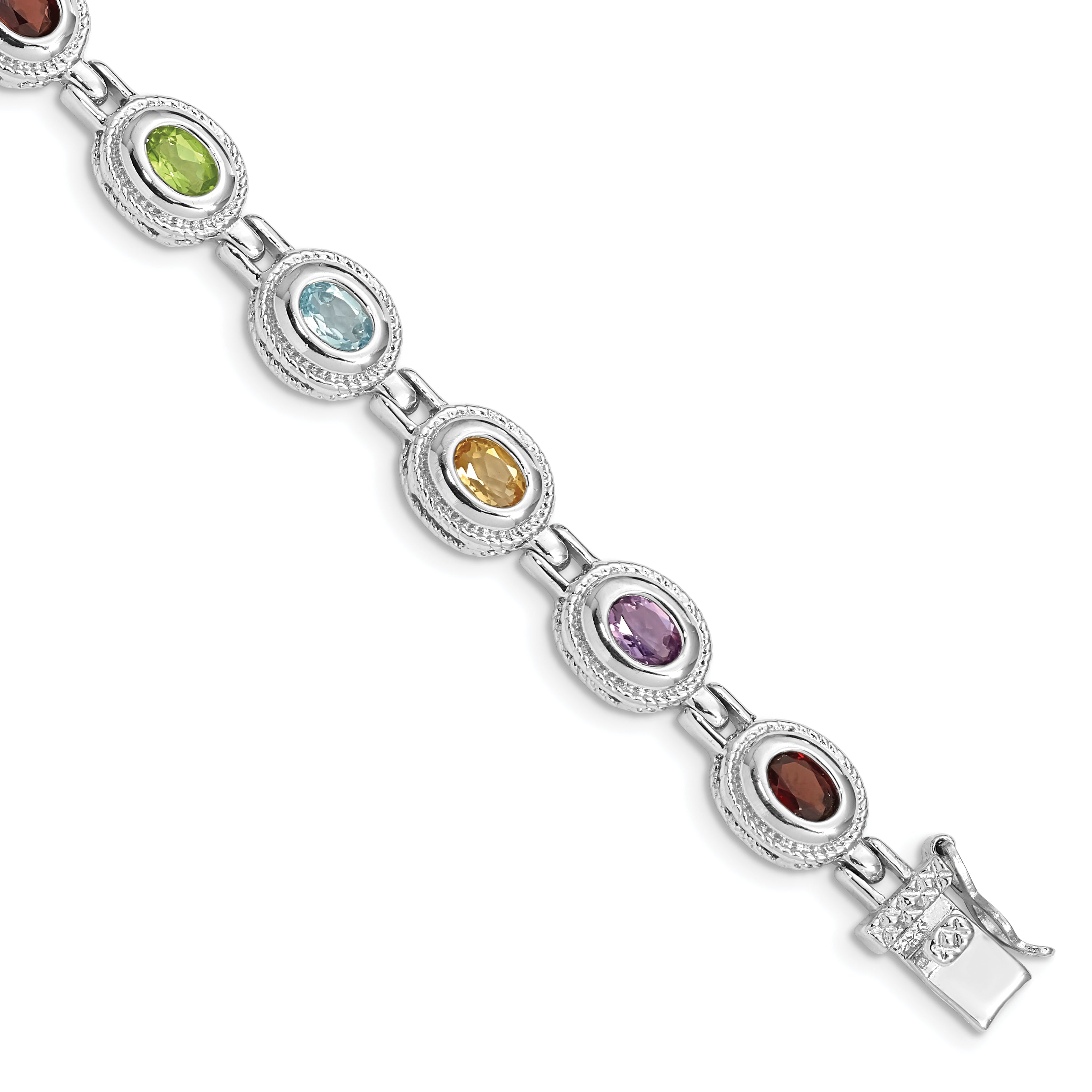 Sterling Silver Rhod-pltd 7inch Rainbow Multi-gemstone Bracelet Main image