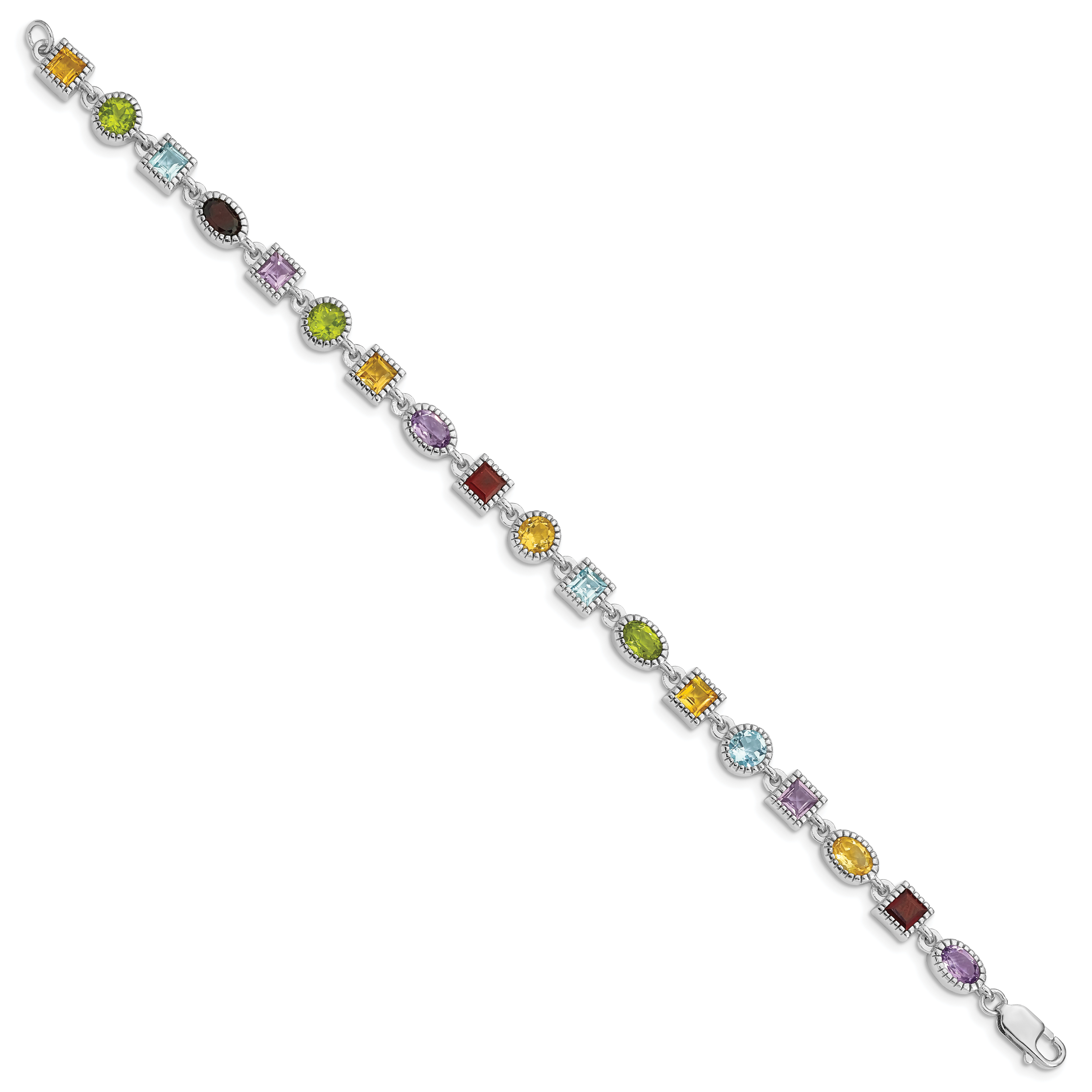 Sterling Silver 7inch Rhod Plated Rainbow Multi-gemstone Bracelet Secondary image