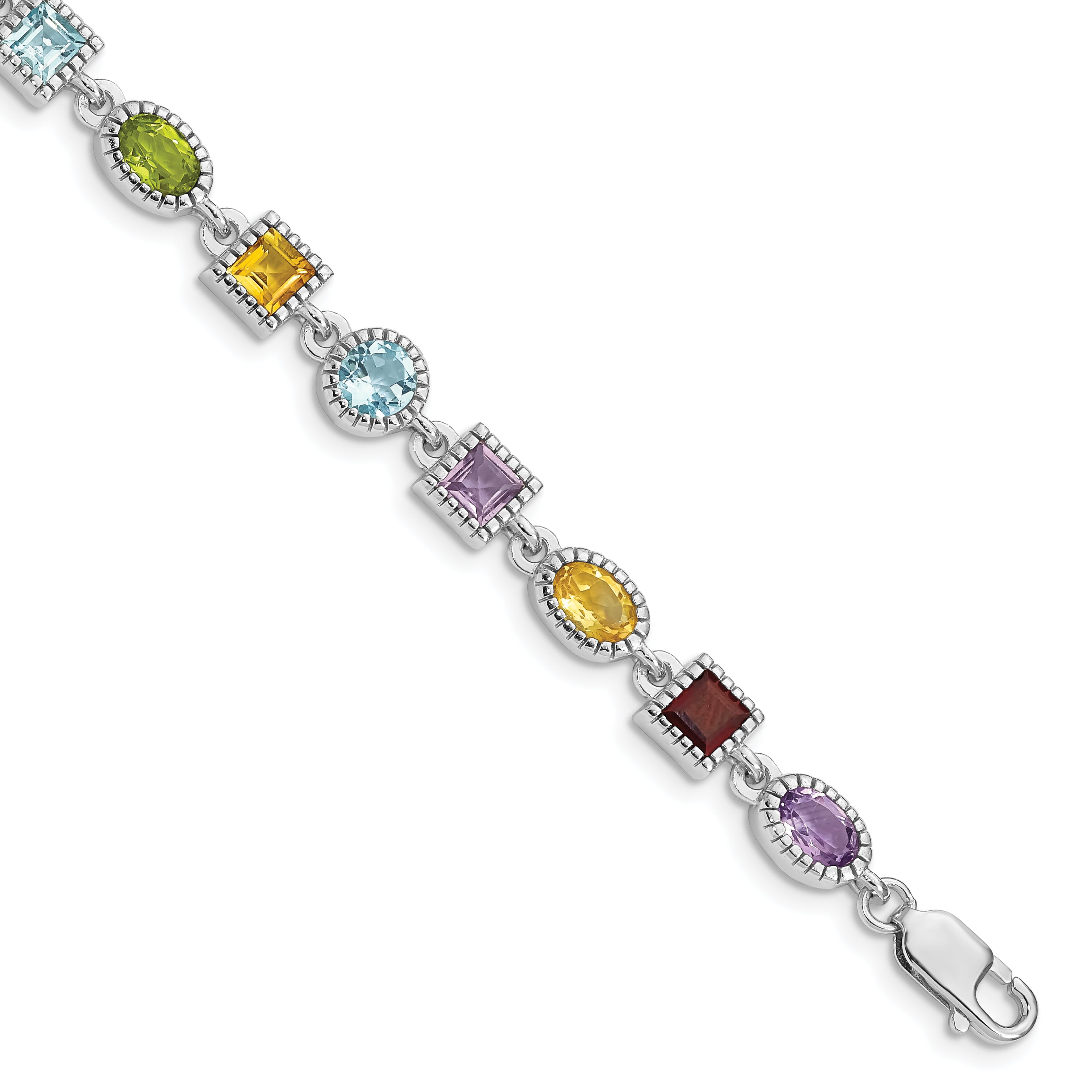 Sterling Silver 7inch Rhod Plated Rainbow Multi-gemstone Bracelet Main image