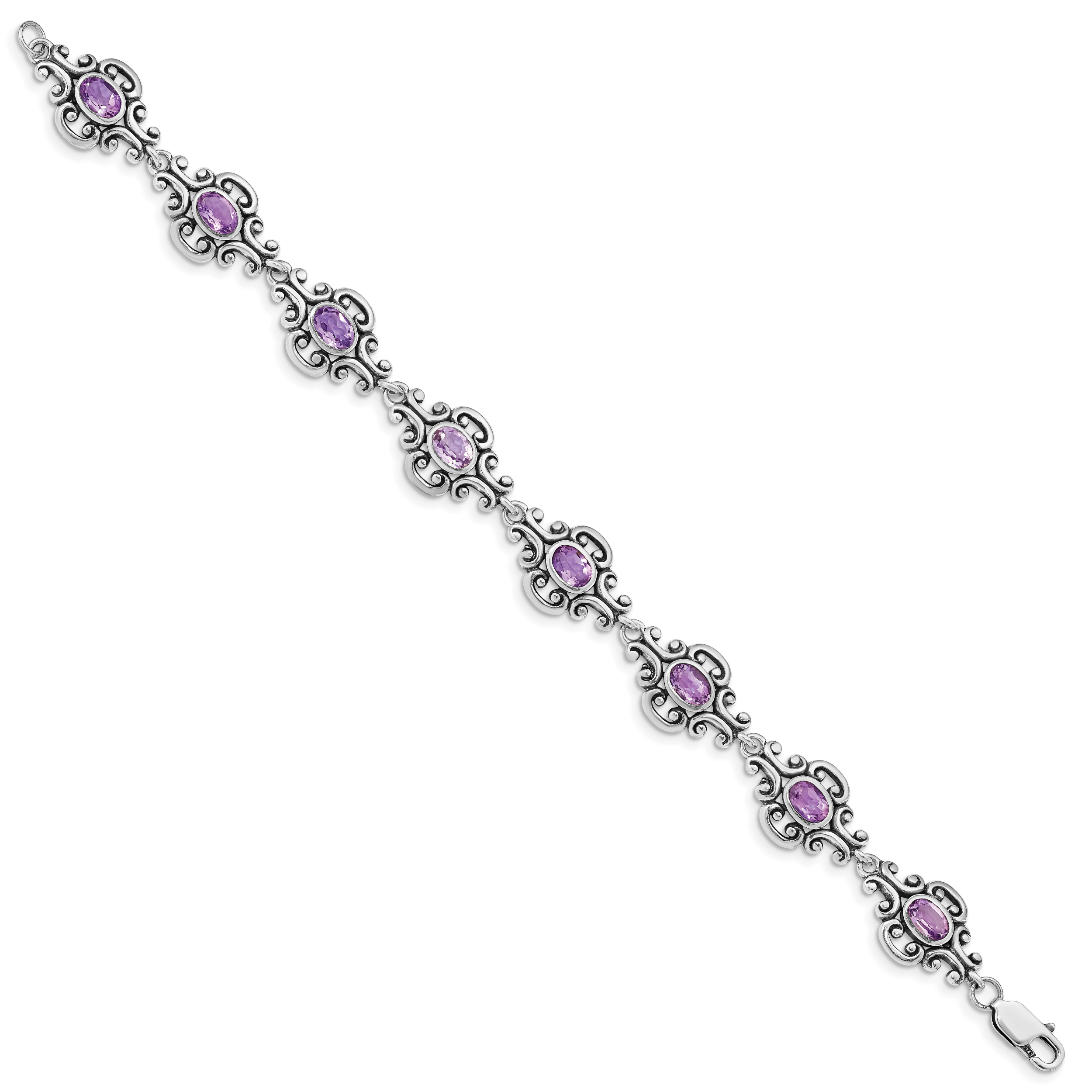 Sterling Silver Rhodium-plated Amethyst Bracelet Secondary image