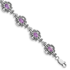 Sterling Silver Rhodium-plated Amethyst Bracelet