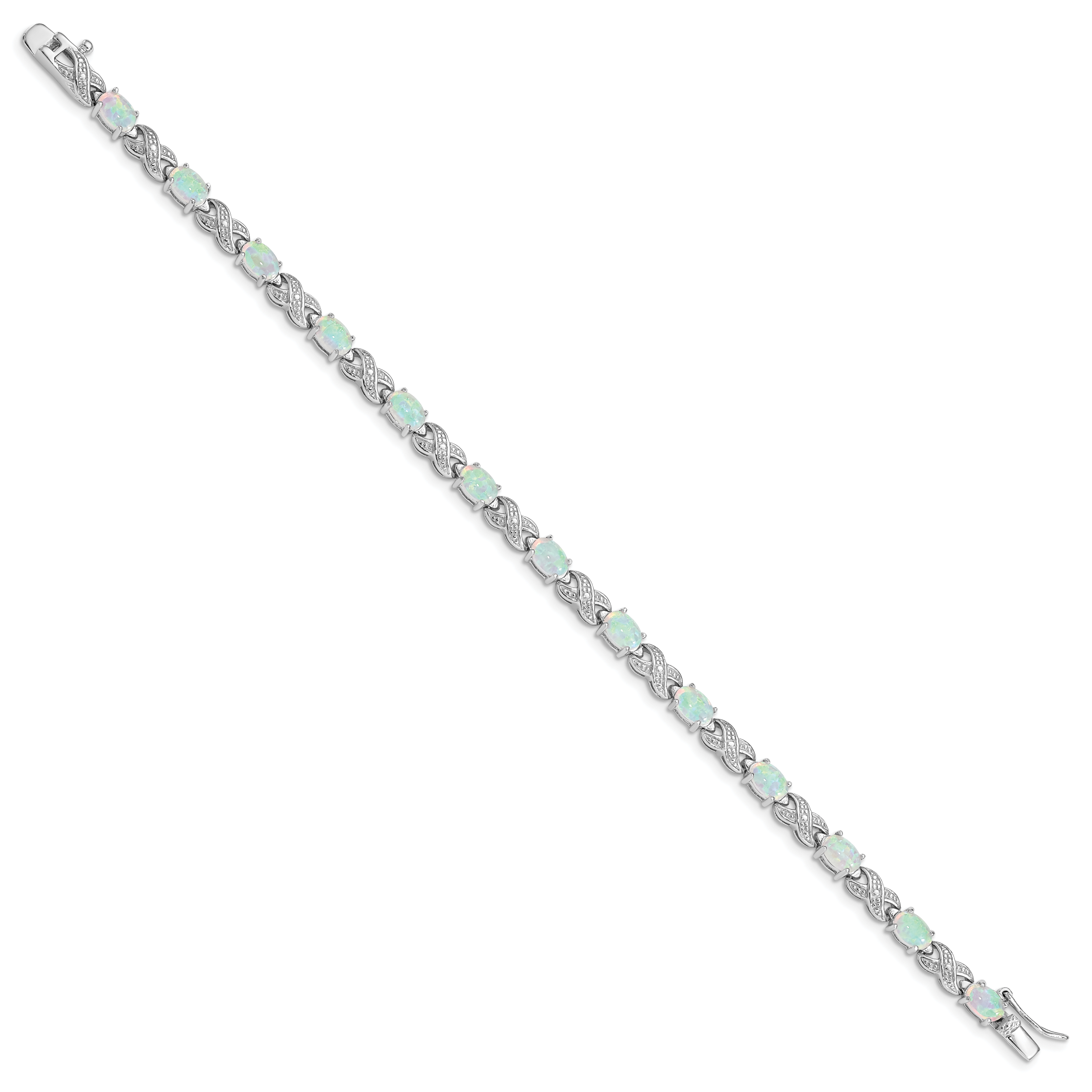 Sterling Silver Rhodium Plated 7.5inch Created Opal XO Bracelet Secondary image