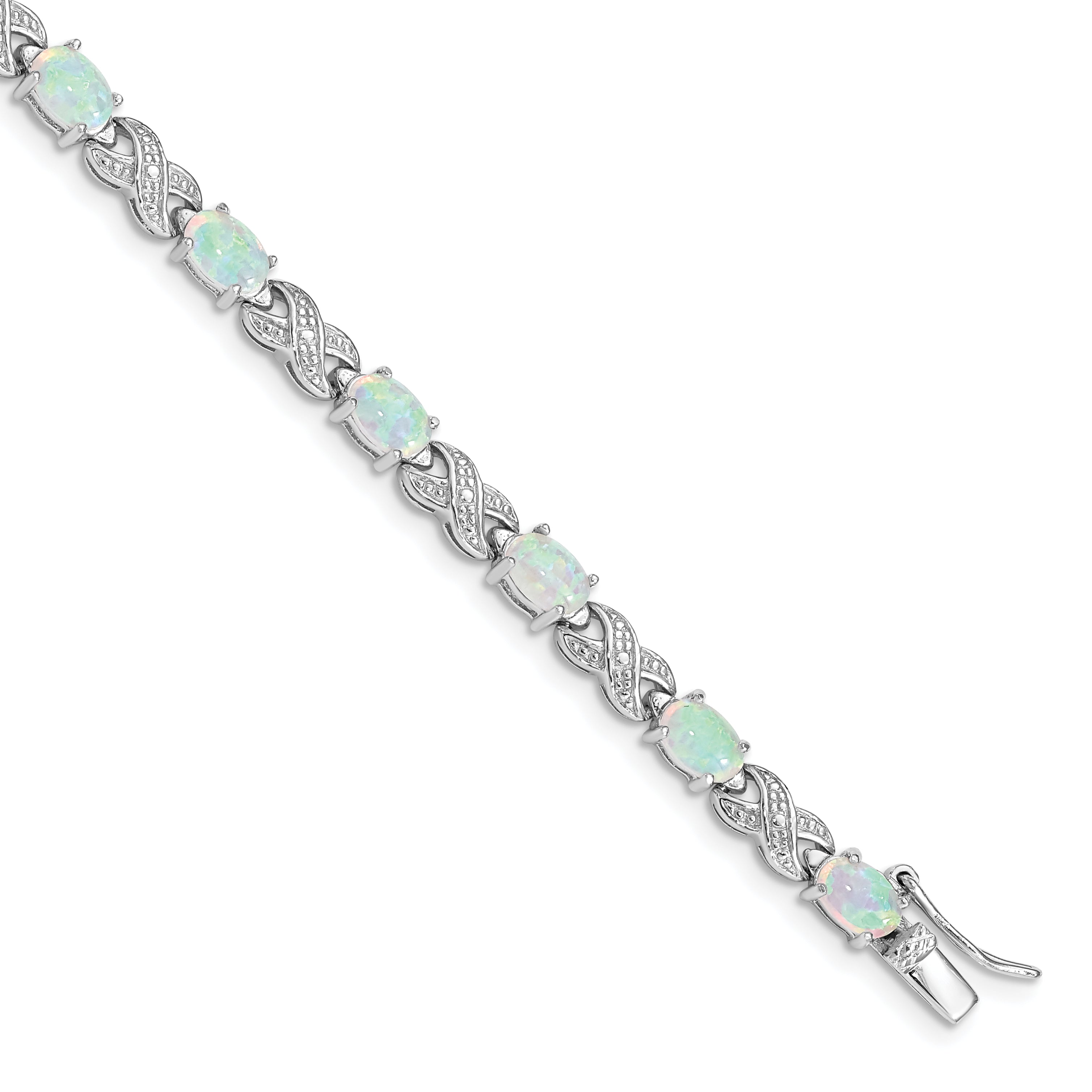 Sterling Silver Rhodium Plated 7.5inch Created Opal XO Bracelet Main image
