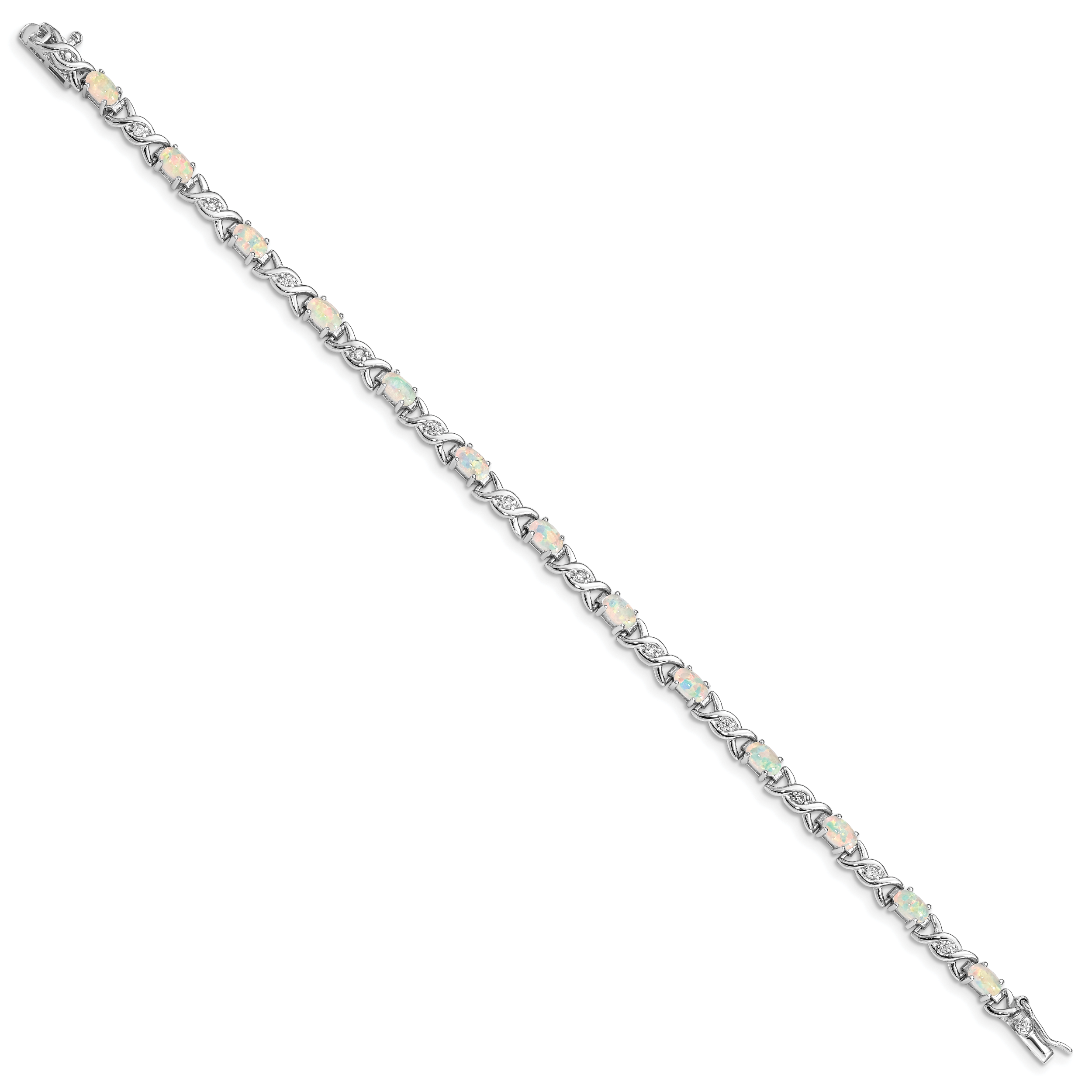 Sterling Silver 7.5inch Rhod-plated White Created Opal and CZ Bracelet Secondary image