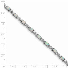Sterling Silver 7.5inch Rhod-plated White Created Opal and CZ Bracelet