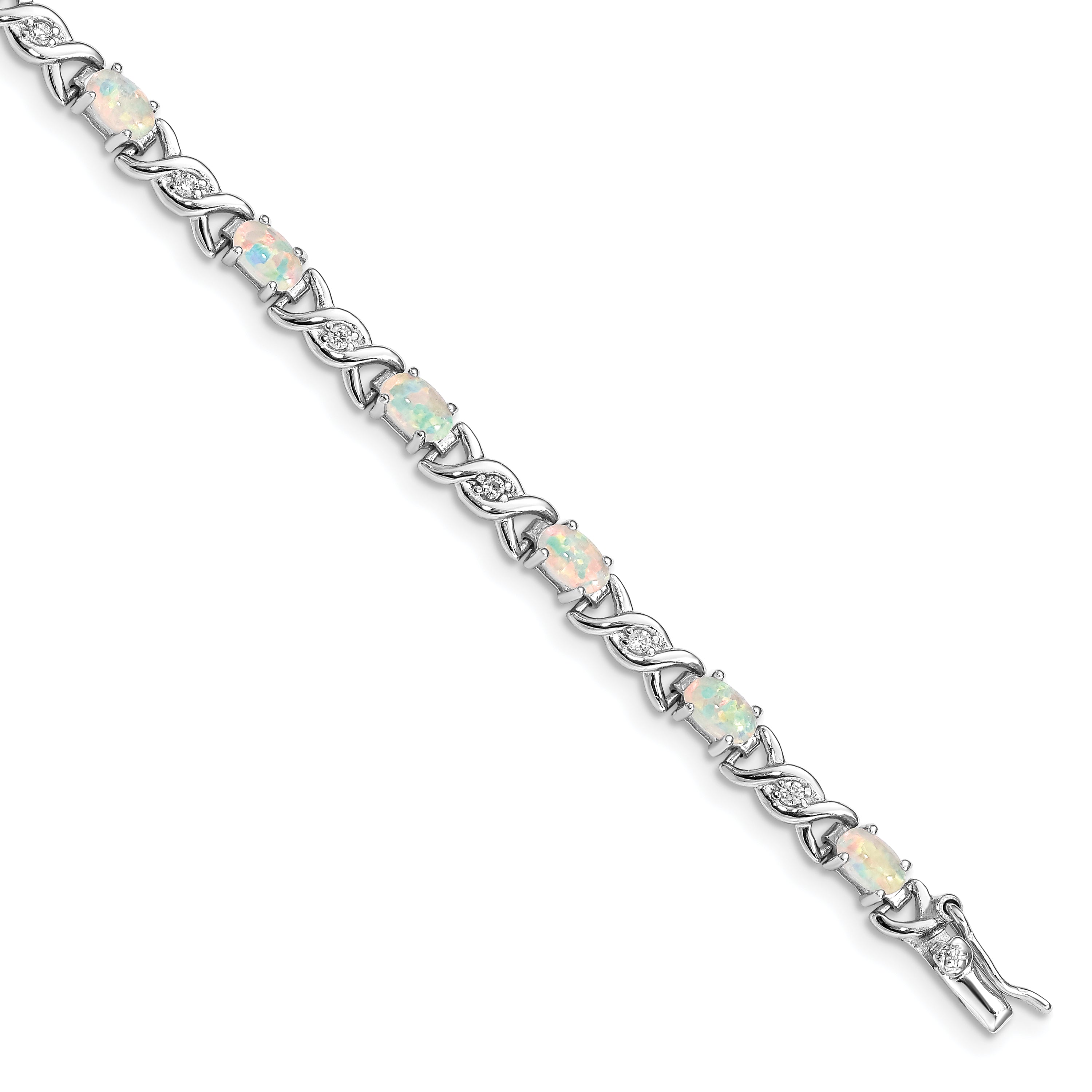 Sterling Silver 7.5inch Rhod-plated White Created Opal and CZ Bracelet Main image