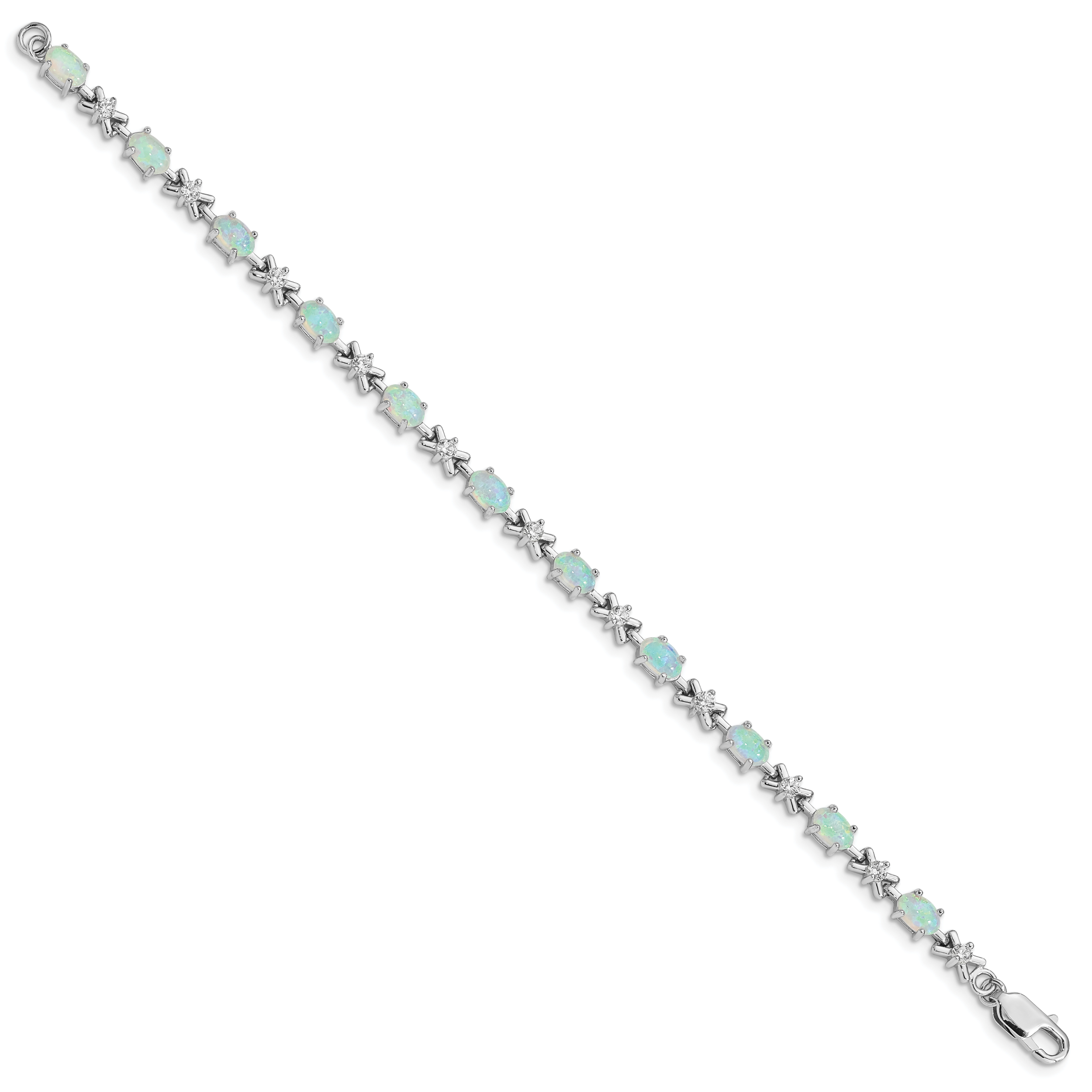 Sterling Silver Rhodium Plated 7inch CZ/Created Opal XO Bracelet Secondary image