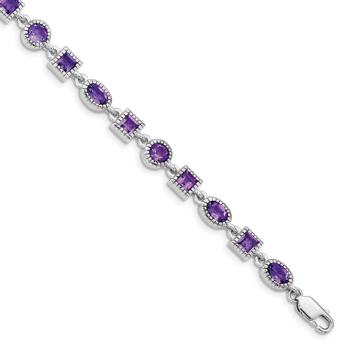 Sterling Silver Rhodium-plated Amethyst Bracelet