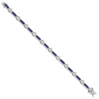 Sterling Silver Rhodium-plated Blue Glass and CZ 7.25 inch Bracelet