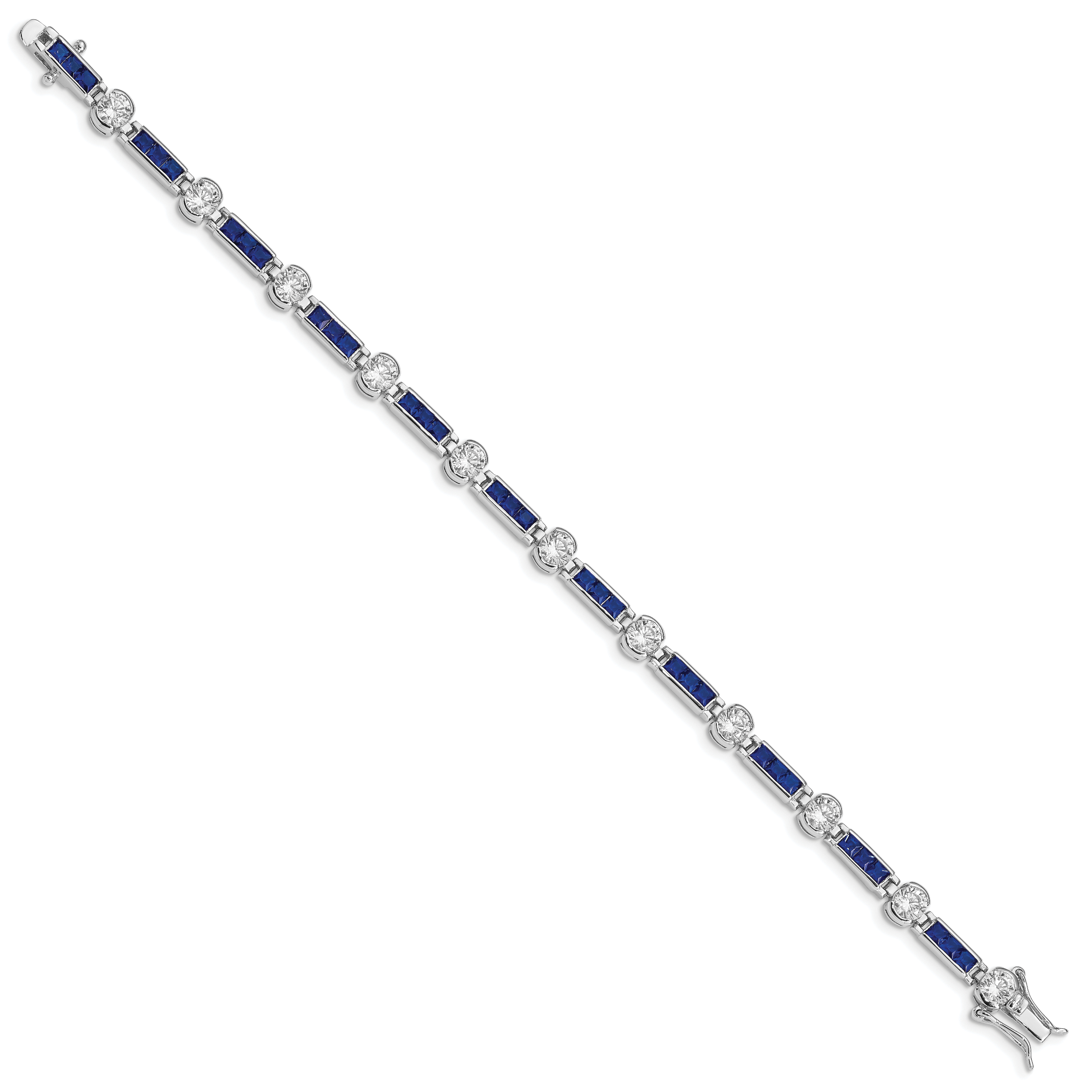 Sterling Silver Rhodium-plated Blue Glass and CZ 7.25 inch Bracelet