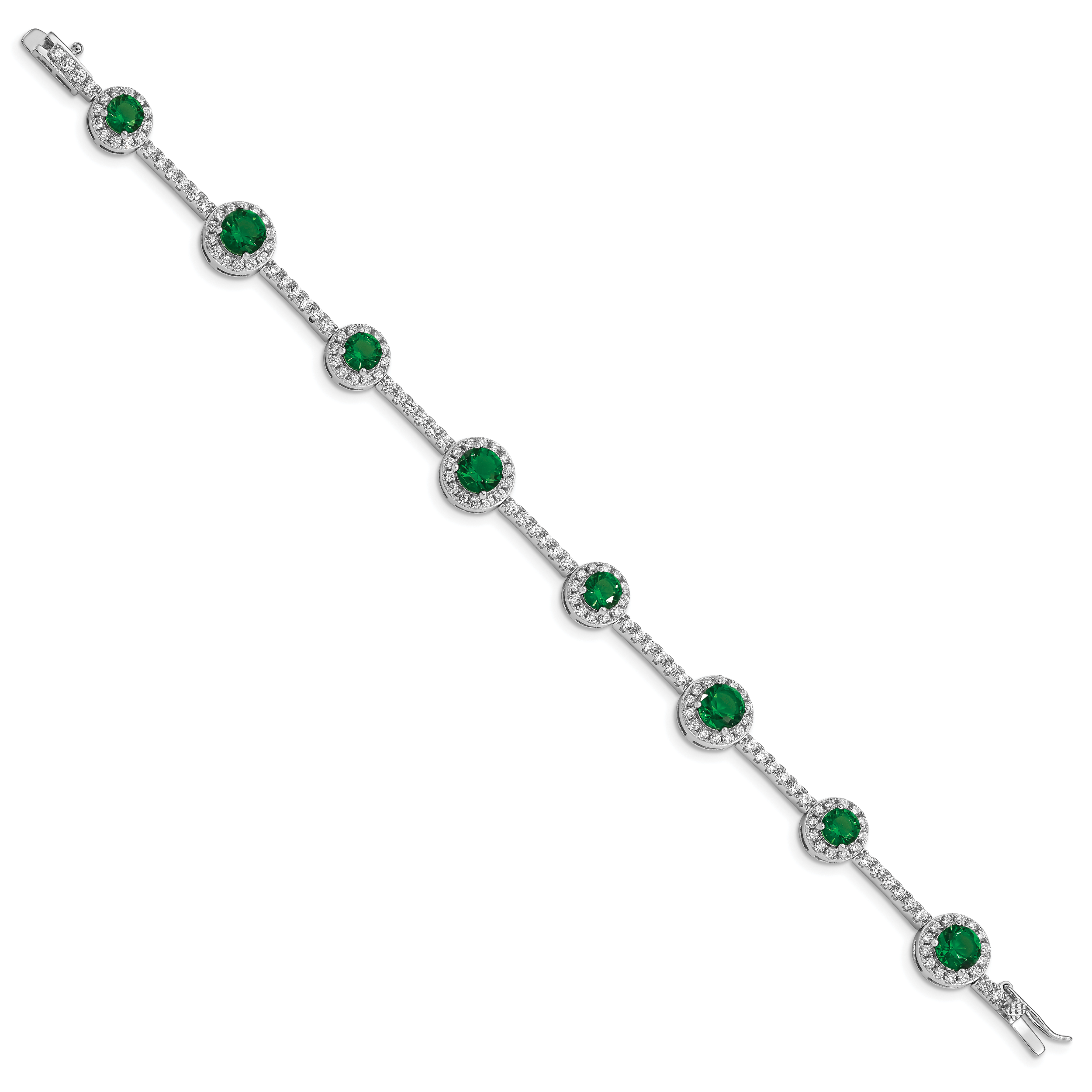 Sterling Silver Rhodium-plated 7.25inch Green and Clear CZ Bracelet Secondary image
