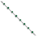 Sterling Silver Rhodium-plated 7.25inch Green and Clear CZ Bracelet