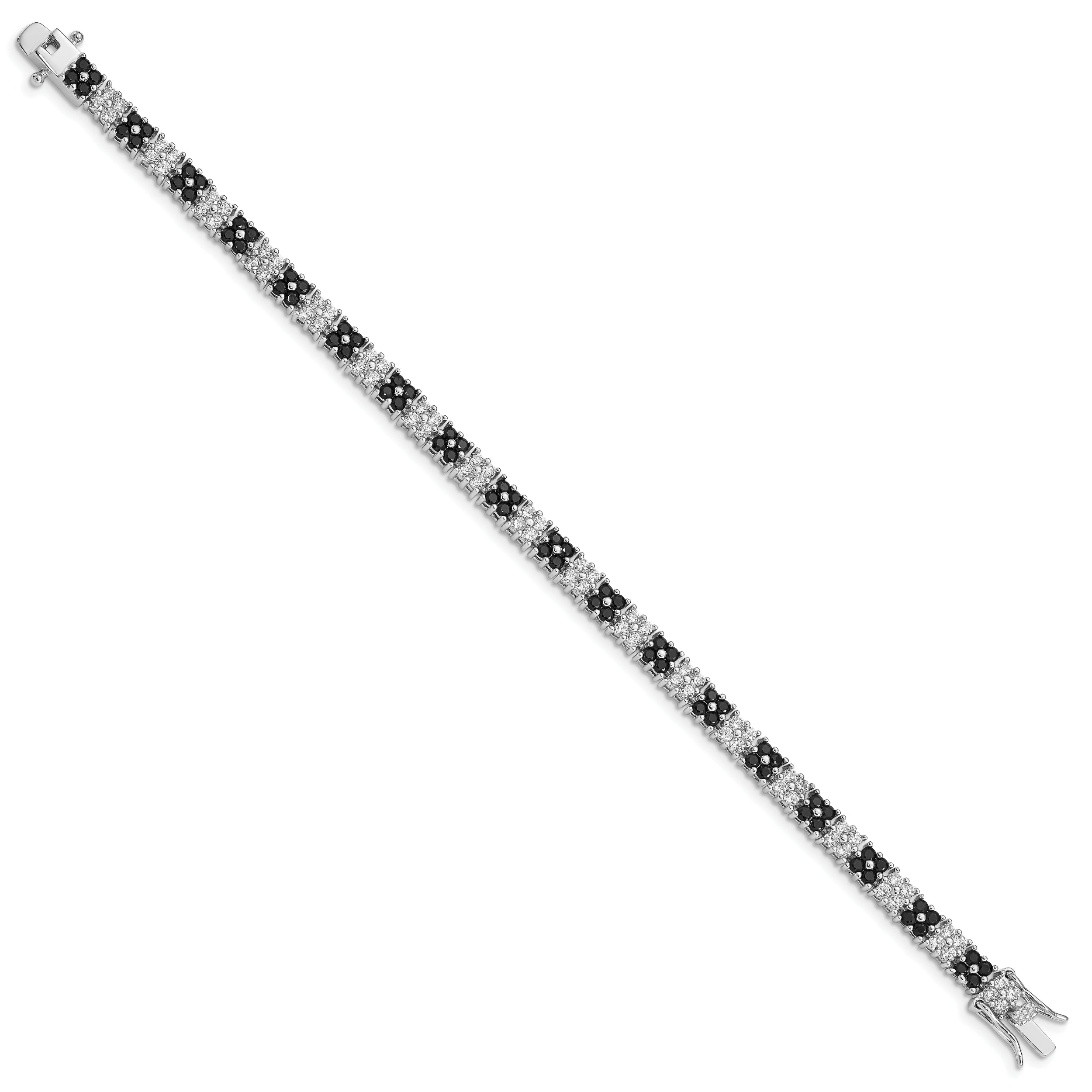 Sterling Silver Rhodium-plated 7in Black/White CZ Tennis Bracelet