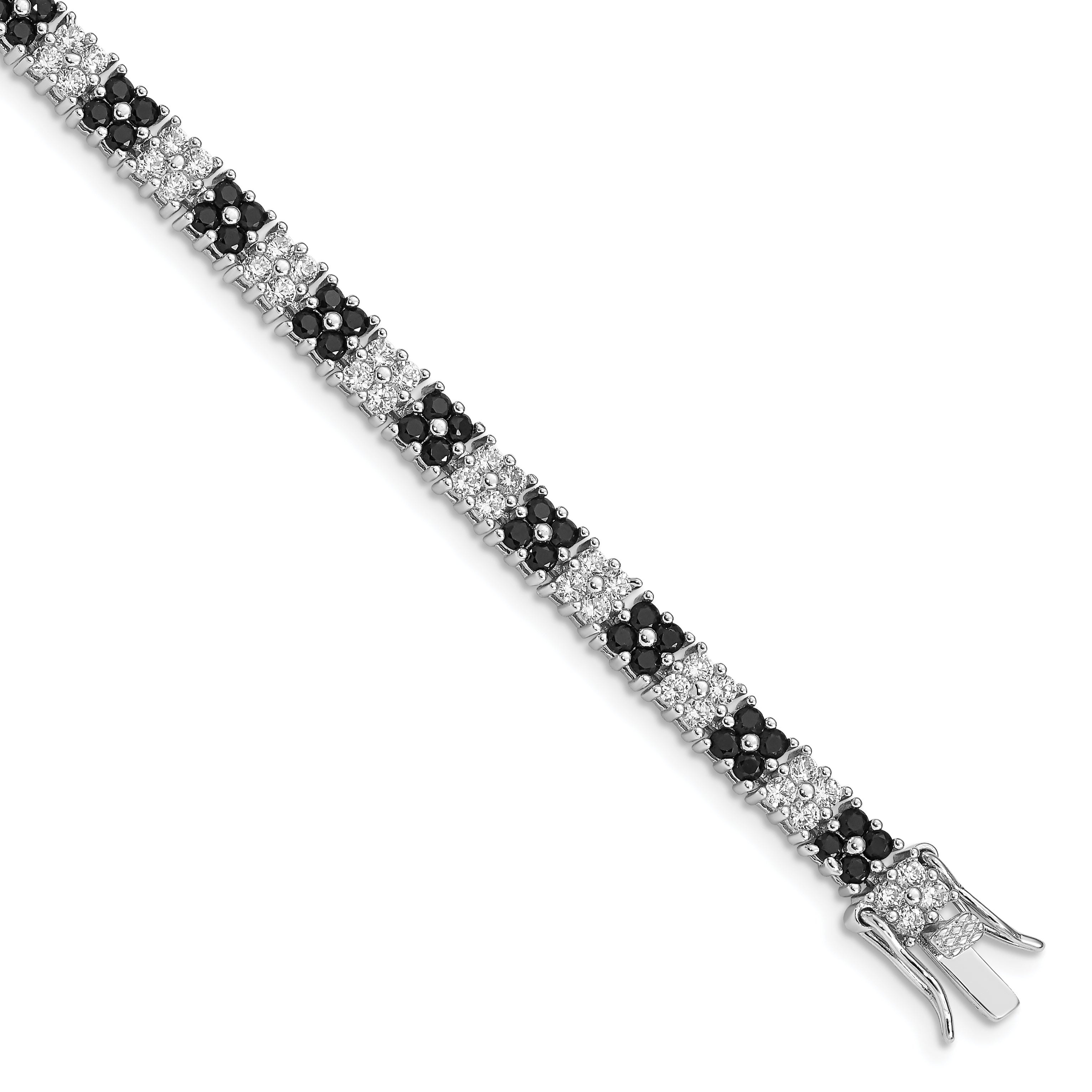 Sterling Silver Rhodium-plated 7in Black/White CZ Tennis Bracelet Main image