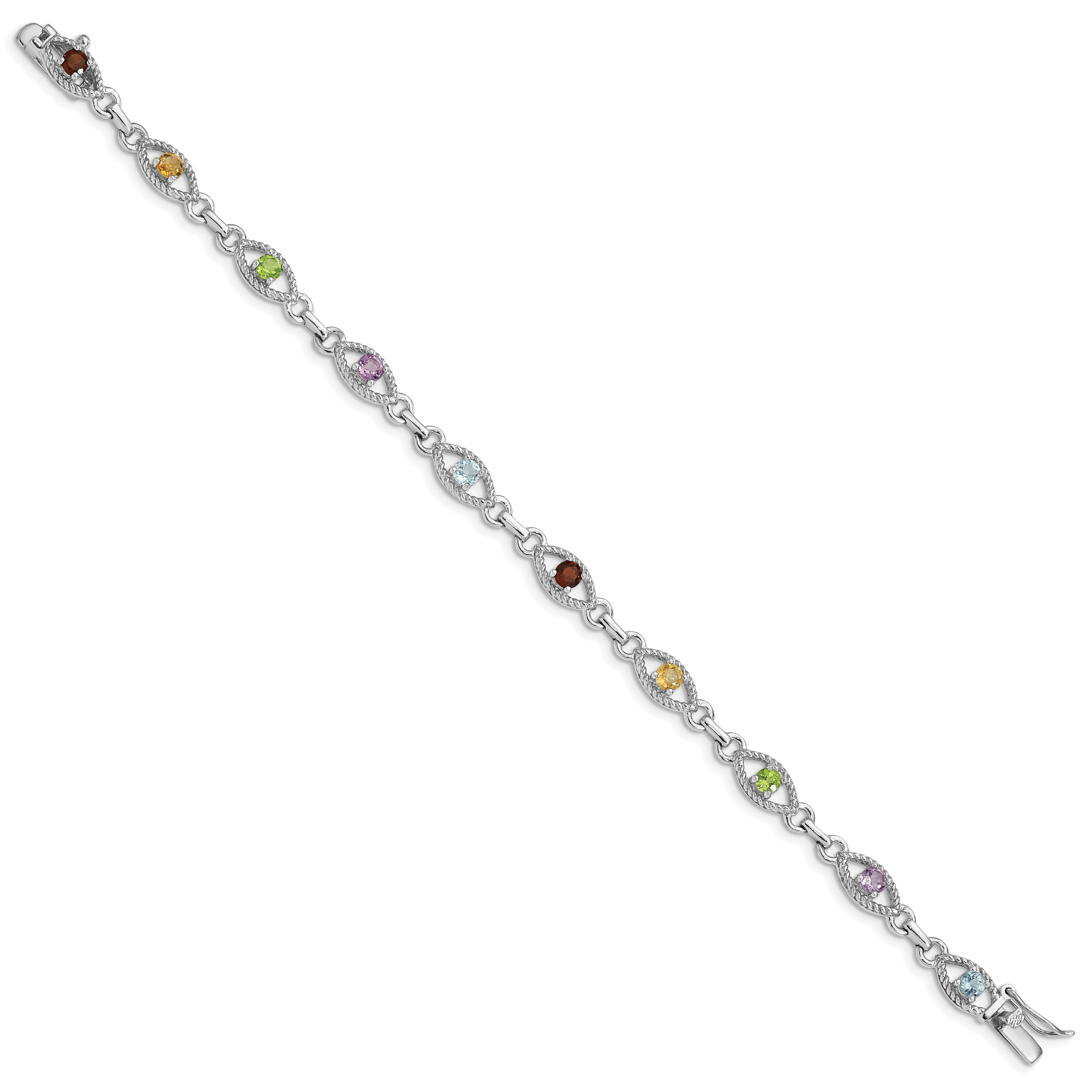 Sterling Silver 7in Rhod Plated Multicolored Gemstone Link Bracelet Secondary image