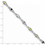 Sterling Silver 7in Rhod Plated Multicolored Gemstone Link Bracelet