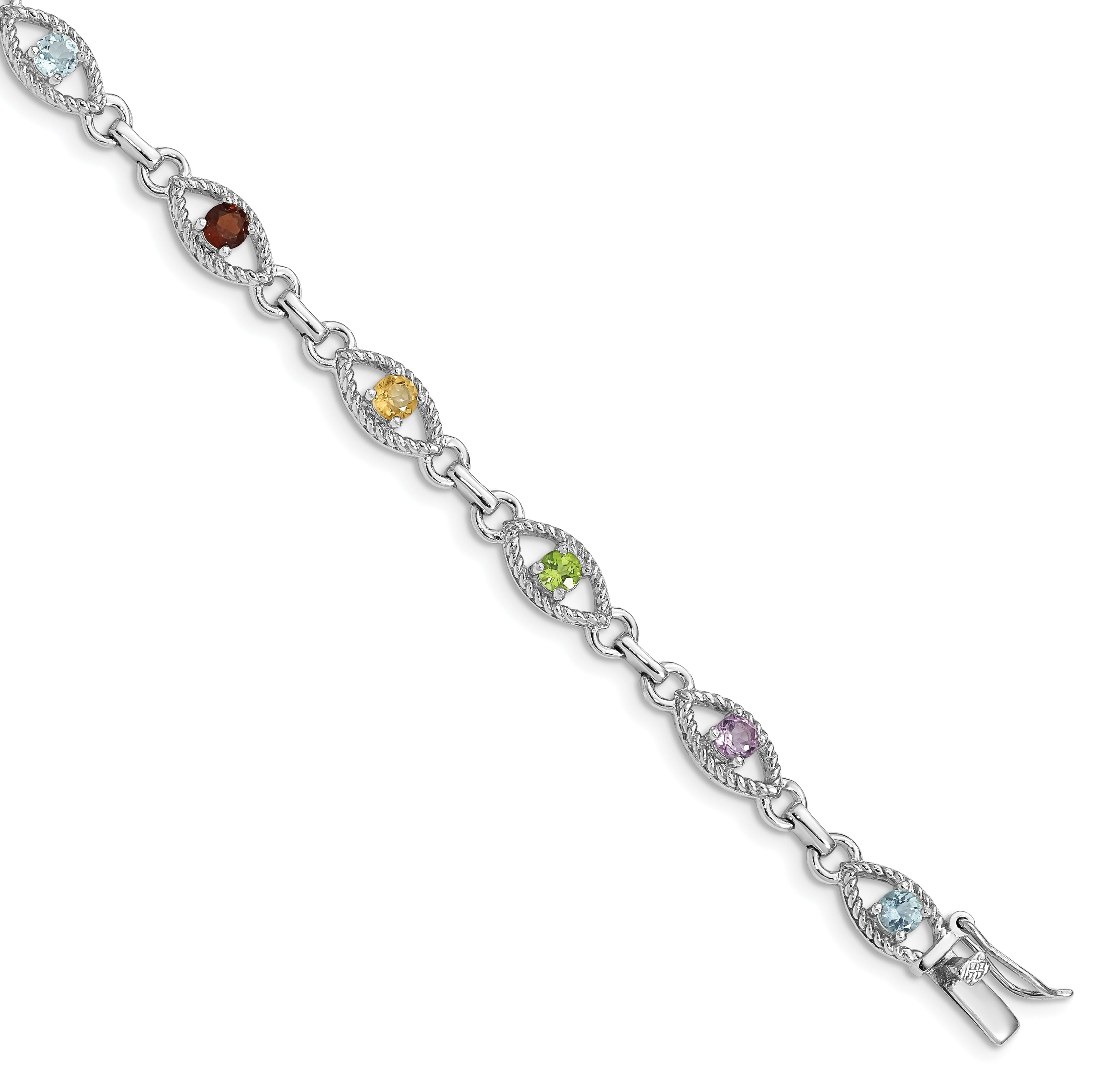 Sterling Silver 7in Rhod Plated Multicolored Gemstone Link Bracelet Main image