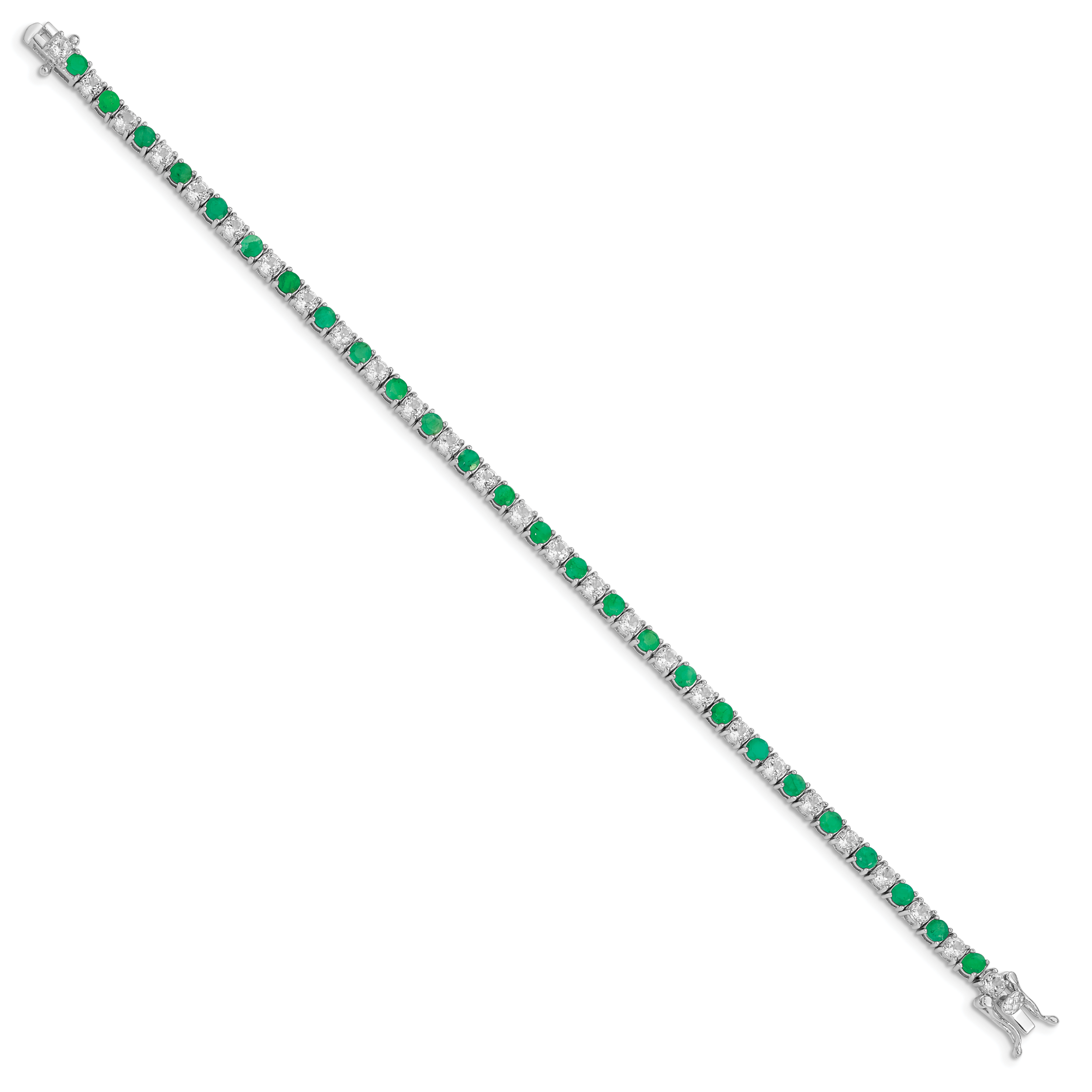 Sterling Silver Rhodium-plated Emerald & White Topaz Tennis Bracelet Secondary image