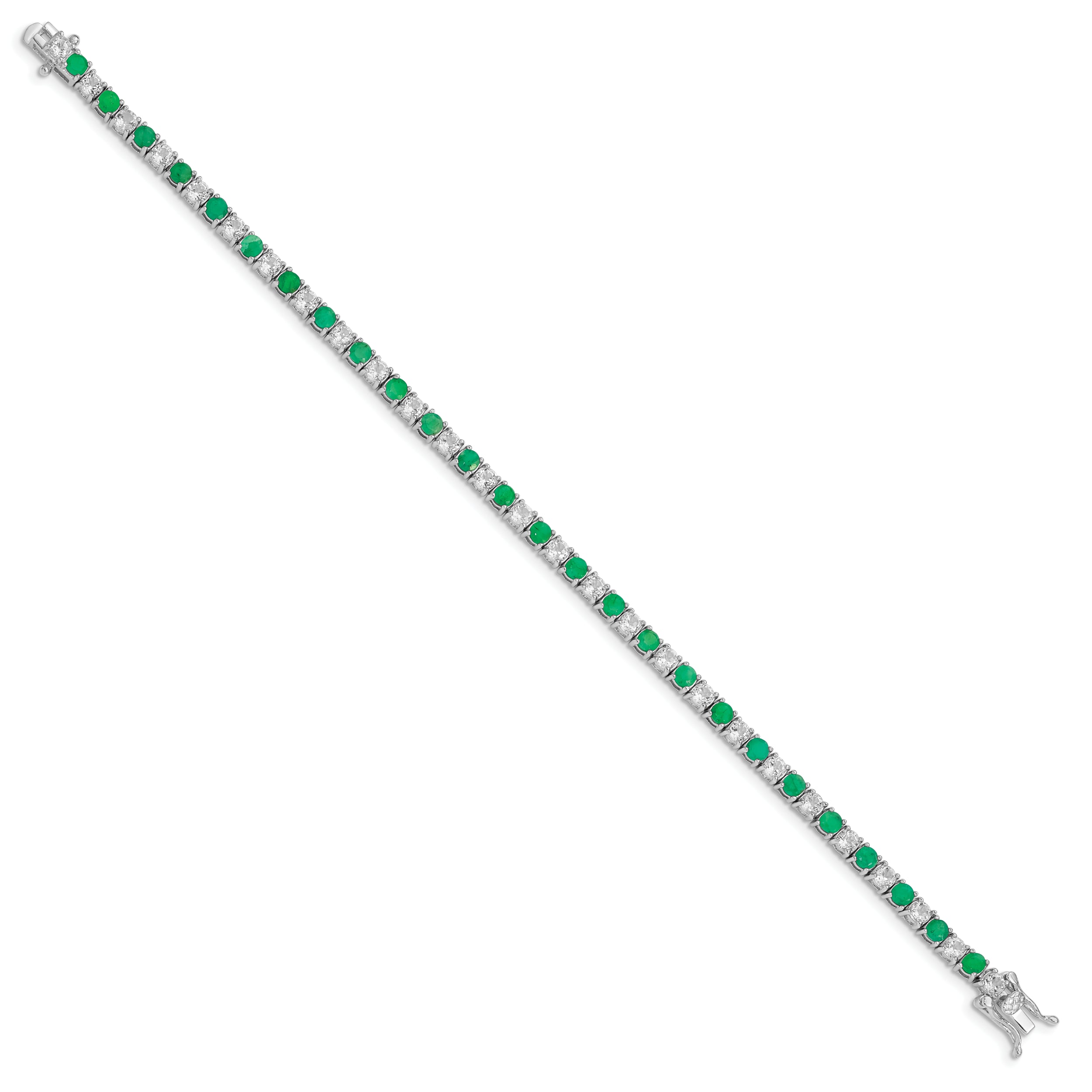 Sterling Silver Rhodium-plated Emerald & White Topaz Tennis Bracelet