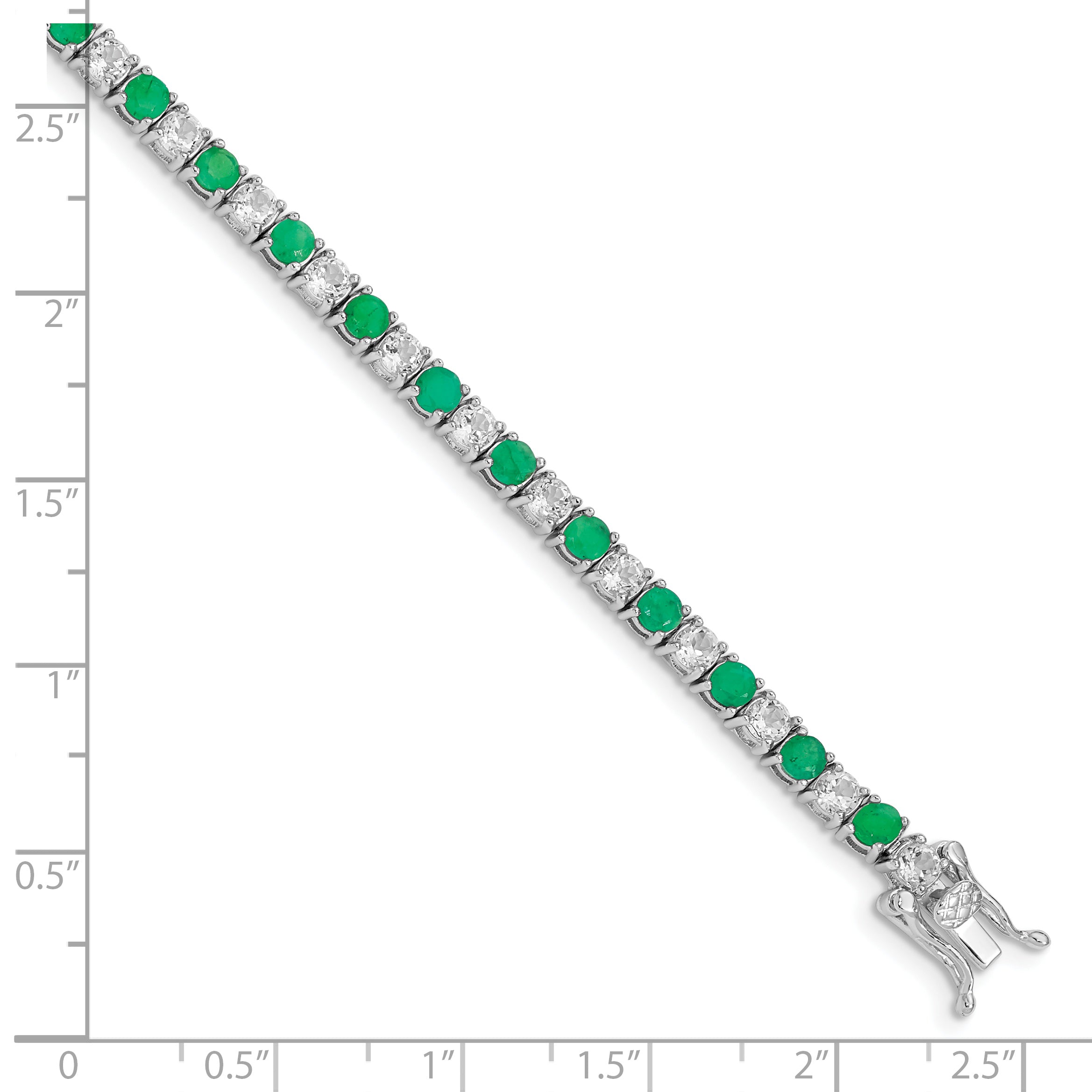 Sterling Silver Rhodium-plated Emerald & White Topaz Tennis Bracelet