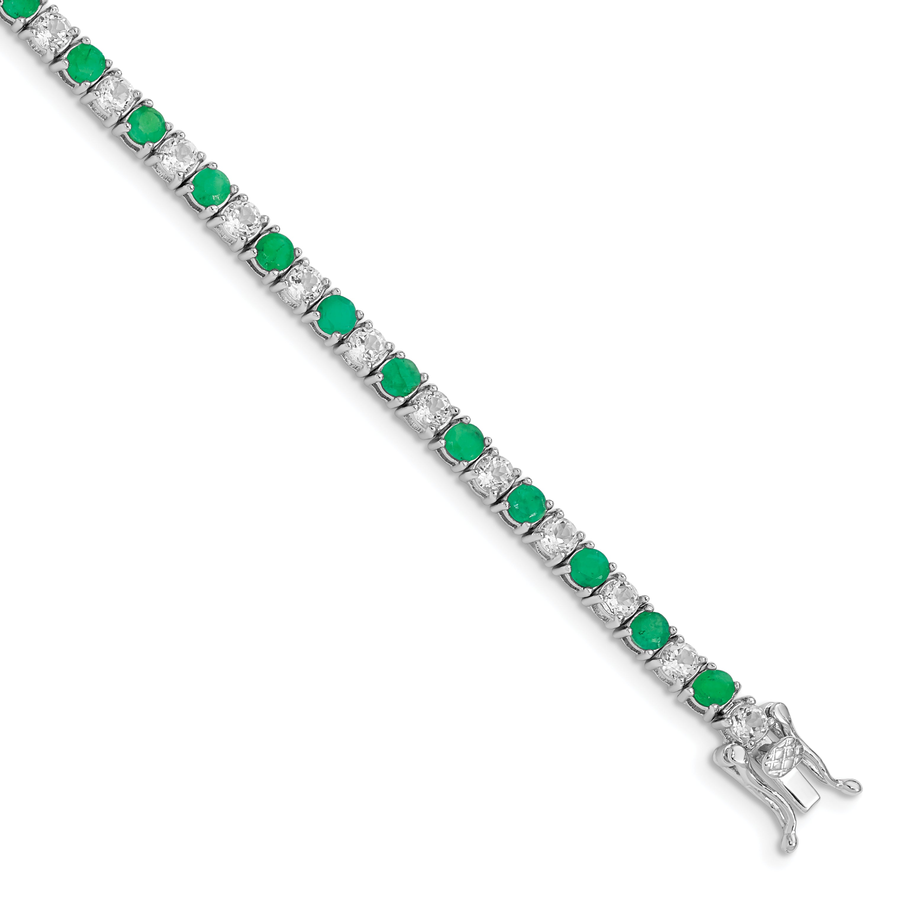 Sterling Silver Rhodium-plated Emerald & White Topaz Tennis Bracelet Main image