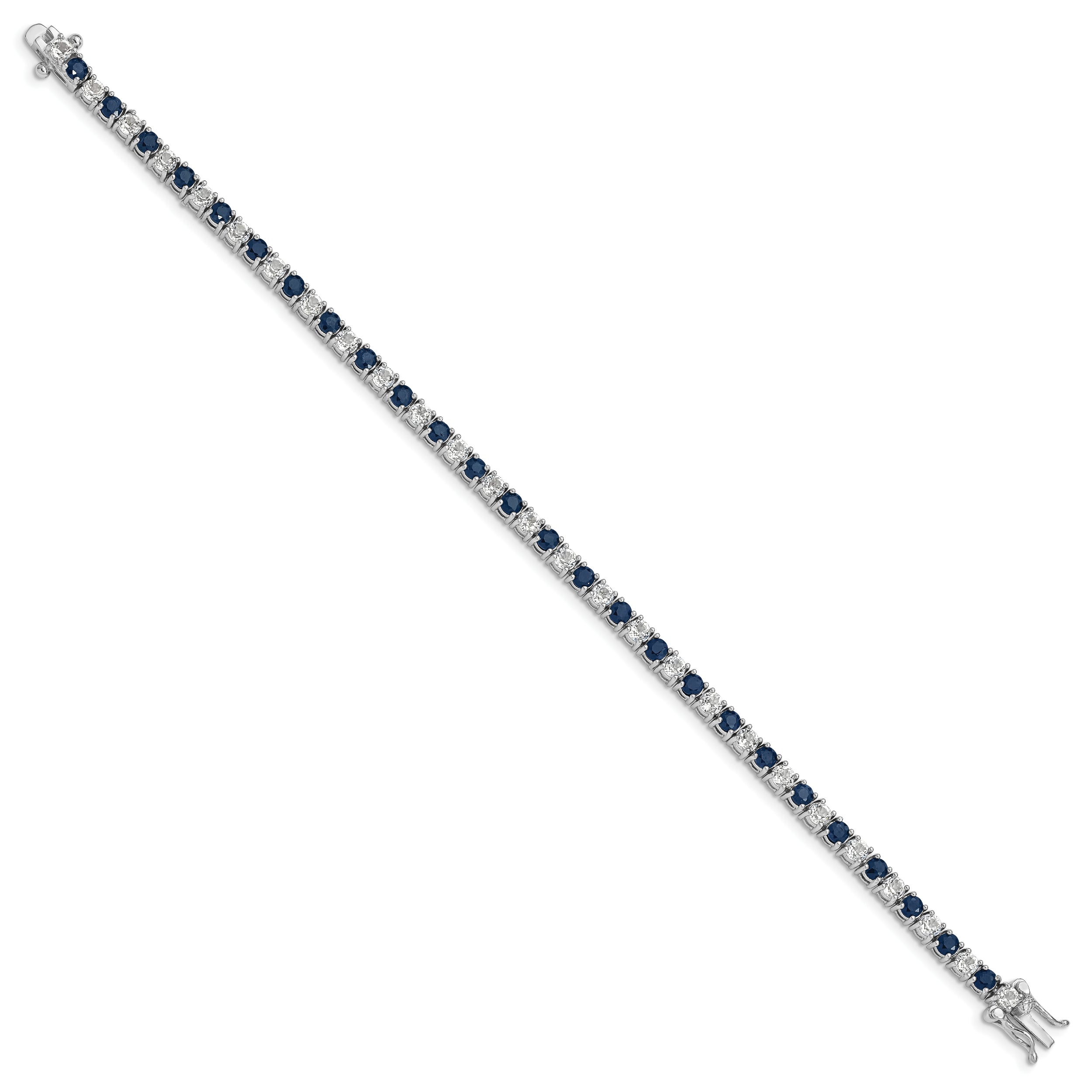 Sterling Silver Rhodium-plated Sapphire & White Topaz Tennis Bracelet