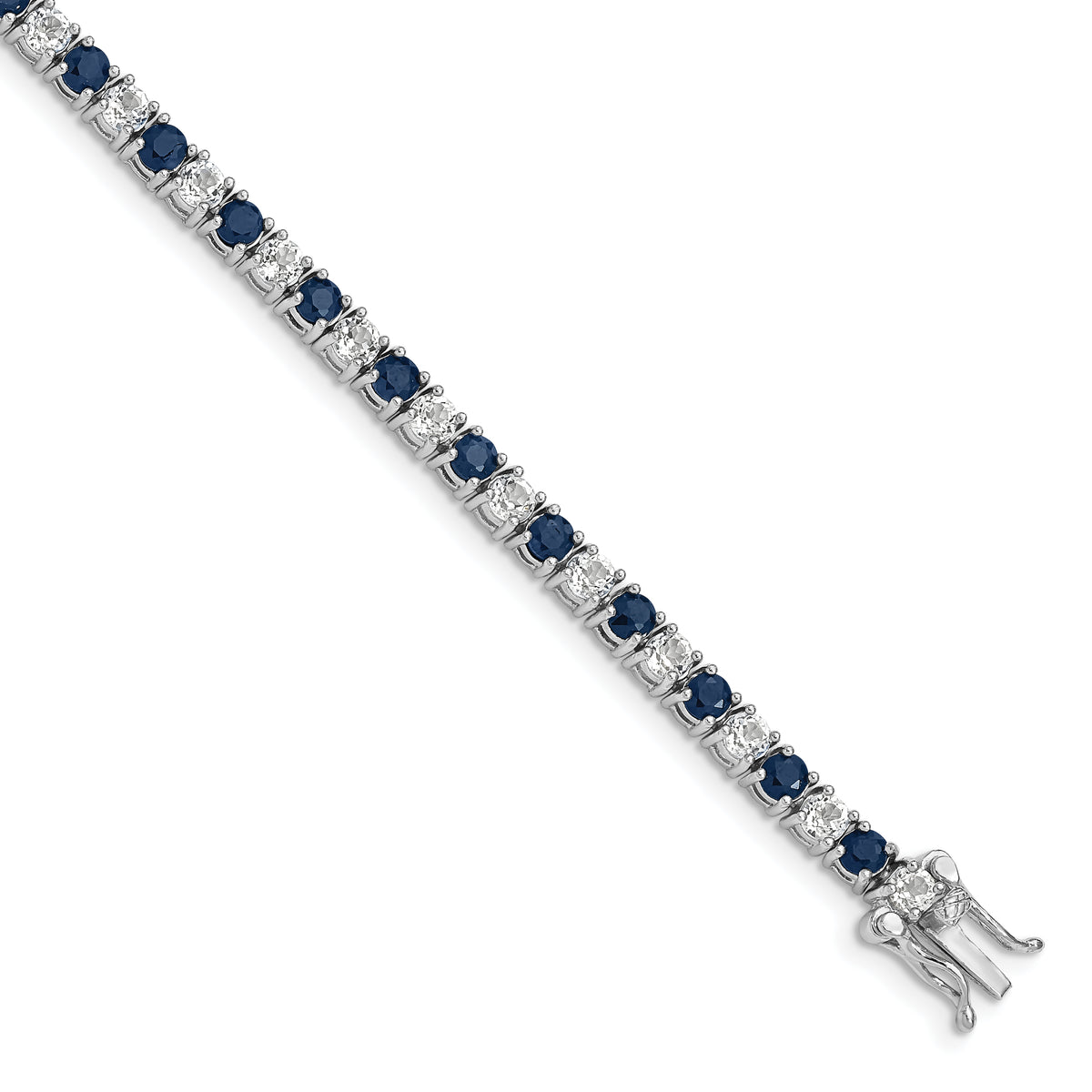 Sterling Silver Rhodium-plated Sapphire & White Topaz Tennis Bracelet