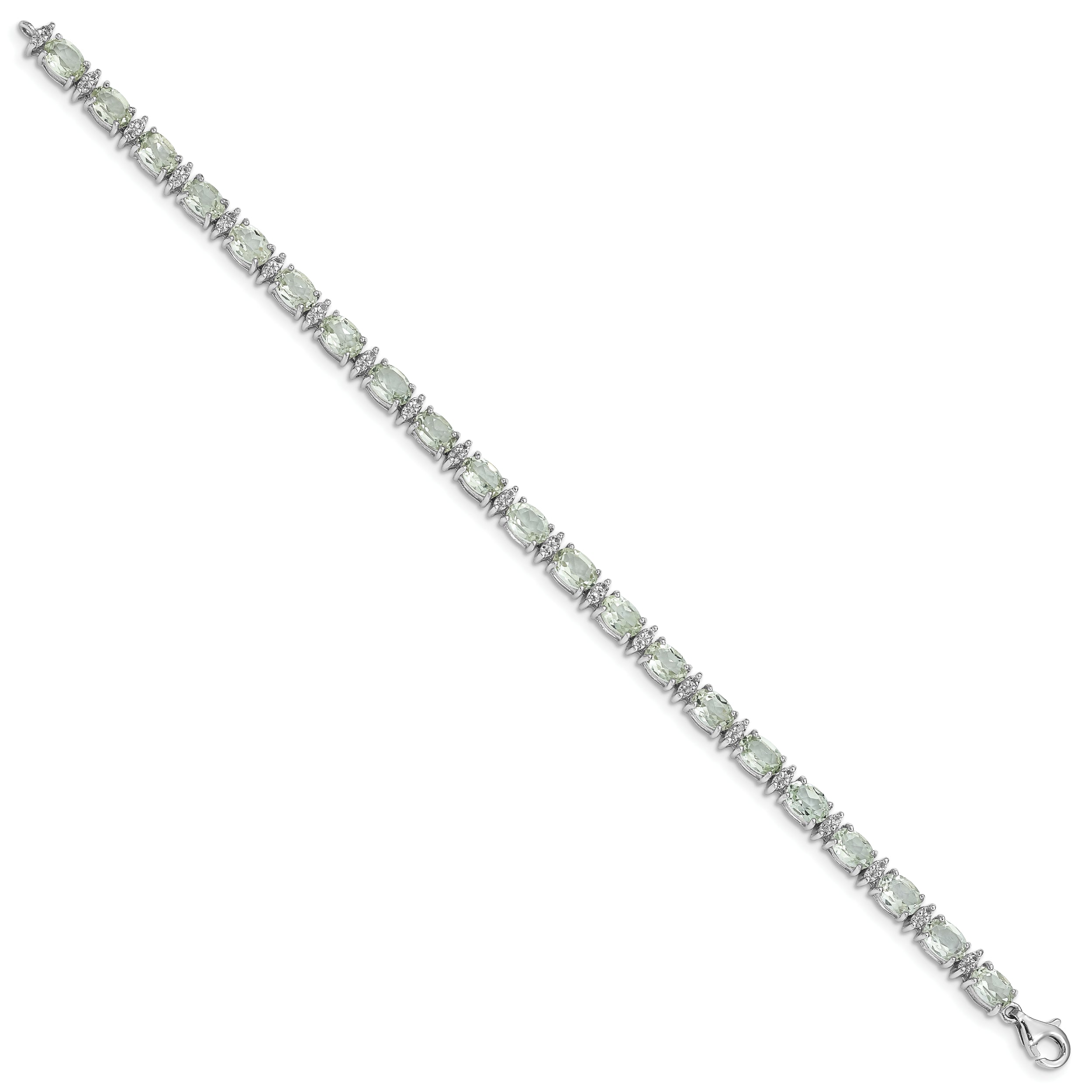 Sterling Silver Rhodium-plated Green Quartz & White Topaz Bracelet