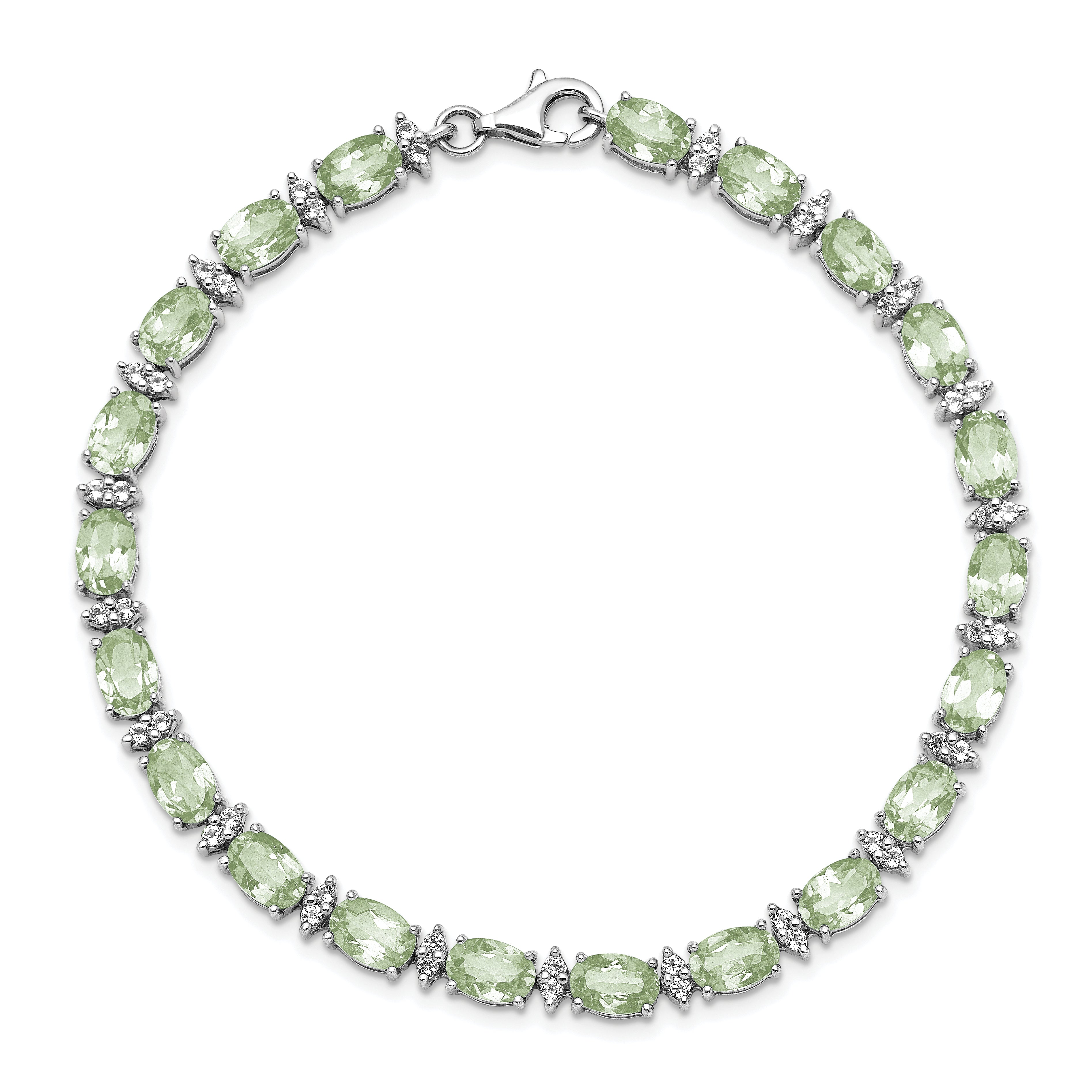 Sterling Silver Rhodium-plated Green Quartz & White Topaz Bracelet