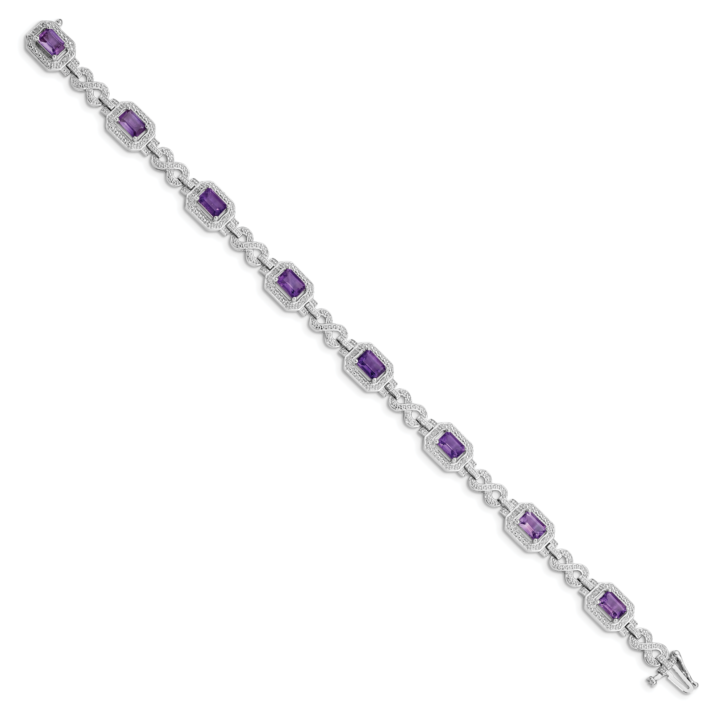 Sterling Silver Rhodium-plated Diamond & Amethyst Bracelet Secondary image