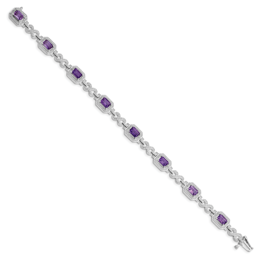 Sterling Silver Rhodium-plated Diamond & Amethyst Bracelet