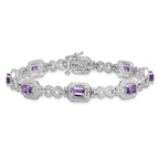 Sterling Silver Rhodium-plated Diamond & Amethyst Bracelet