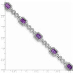 Sterling Silver Rhodium-plated Diamond & Amethyst Bracelet