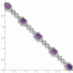 Sterling Silver Rhodium-plated Diamond & Amethyst Bracelet