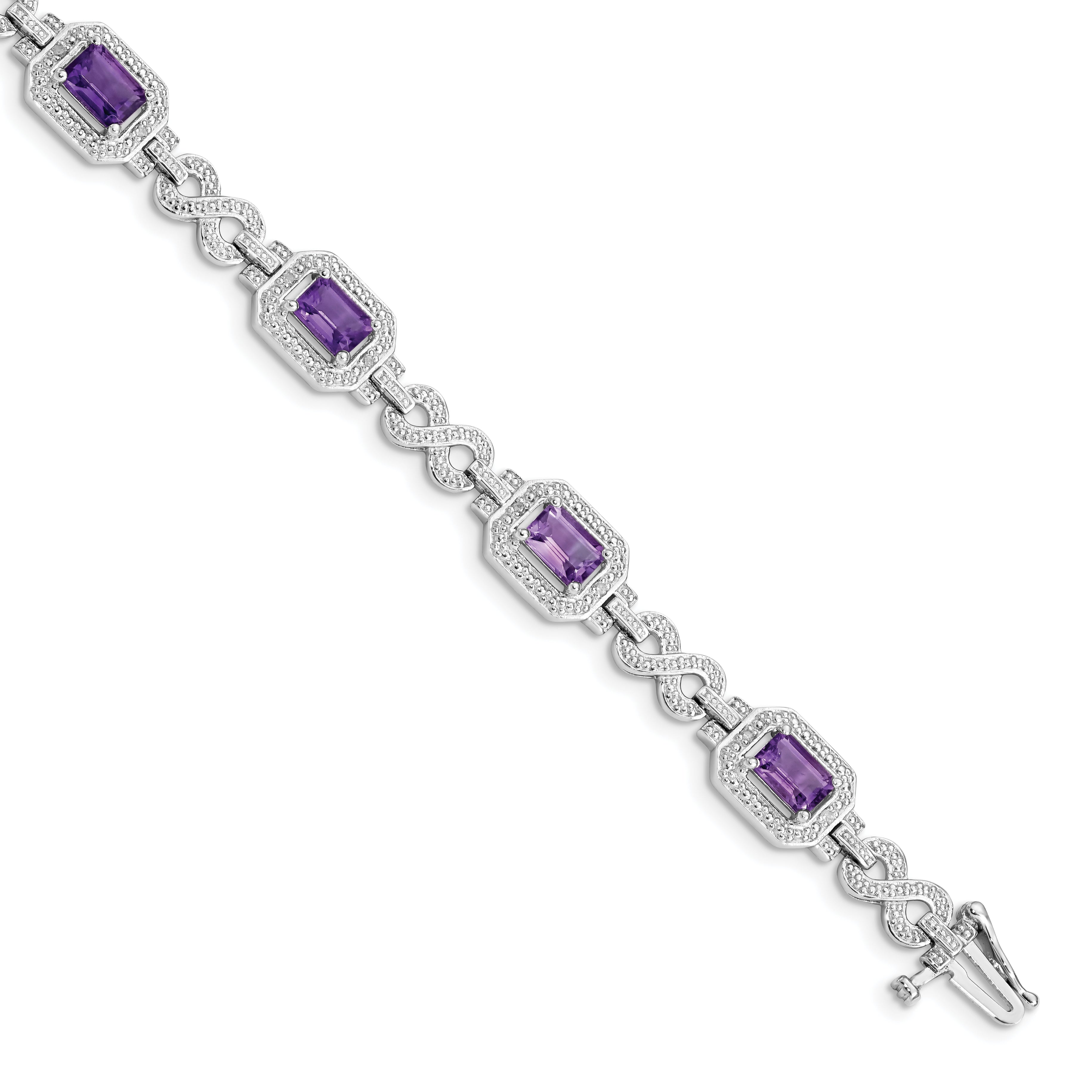 Sterling Silver Rhodium-plated Diamond & Amethyst Bracelet Main image