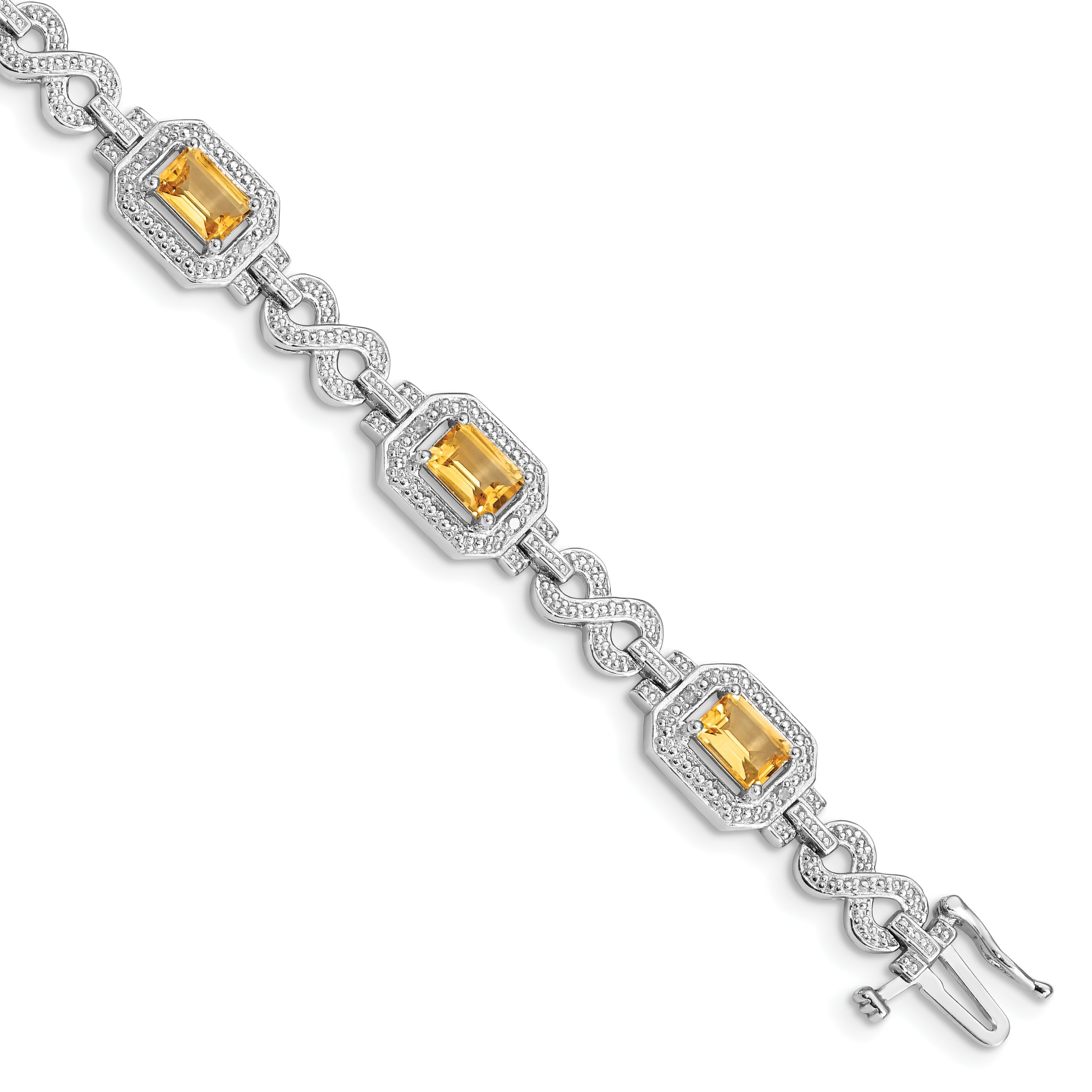 Sterling Silver Rhodium-plated Diamond & Citrine Bracelet Main image