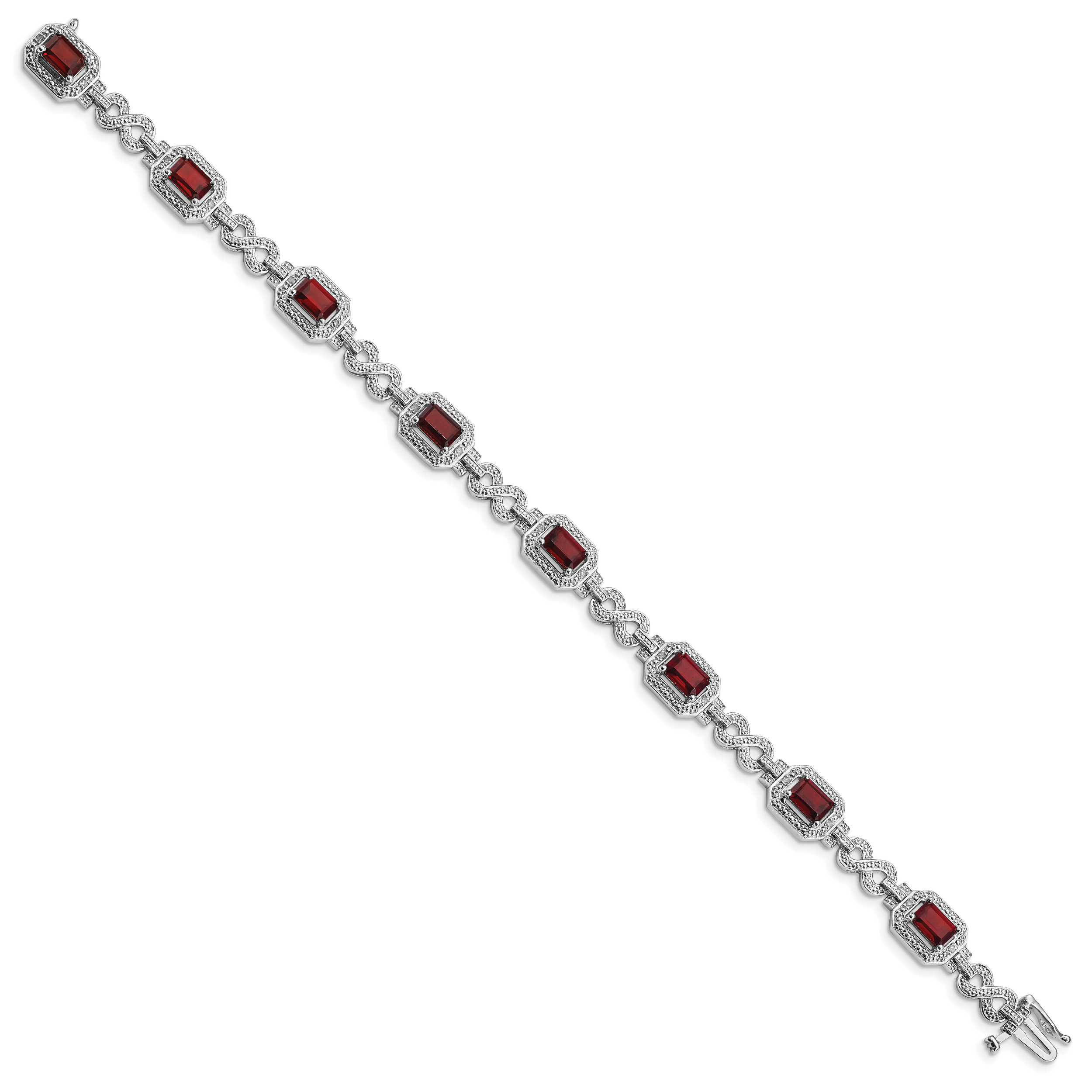 Sterling Silver Rhodium-plated Diamond & Garnet Bracelet Secondary image