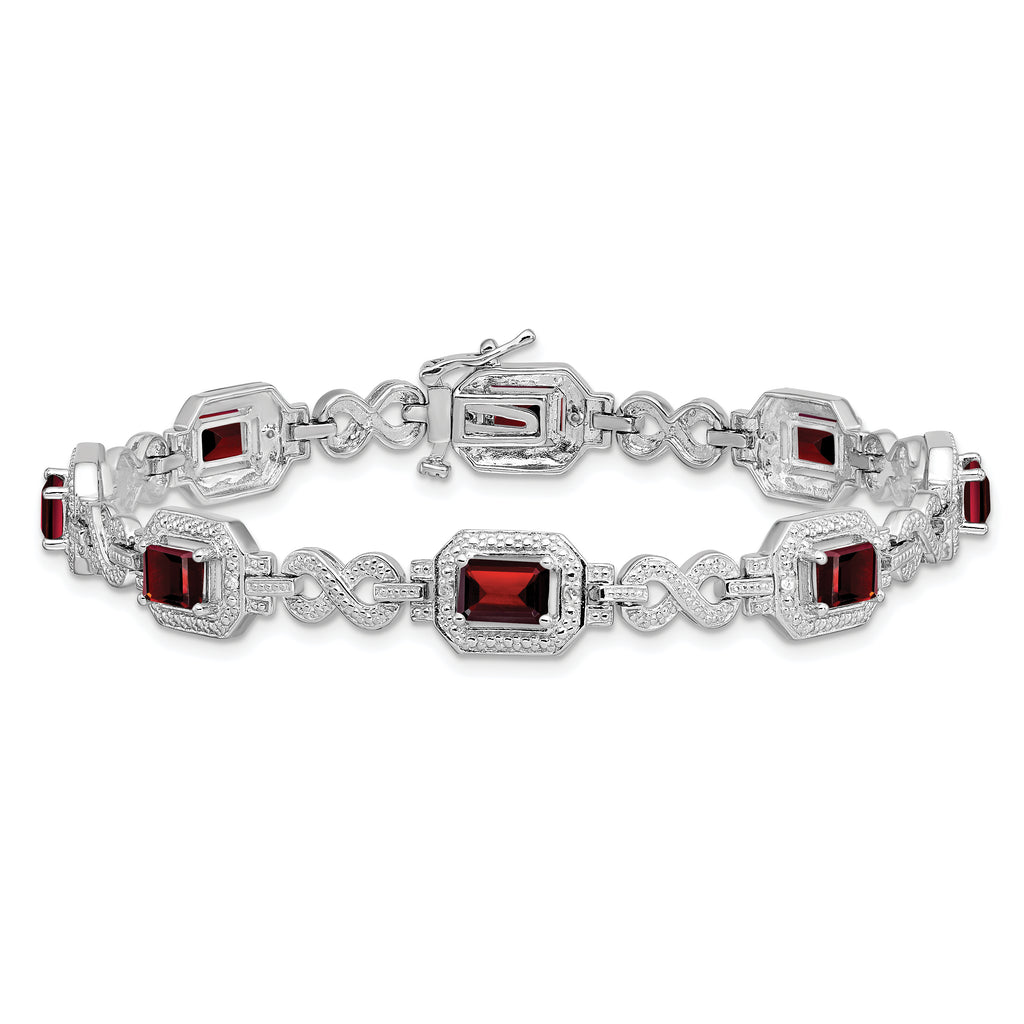 Sterling Silver Rhodium-plated Diamond & Garnet Bracelet
