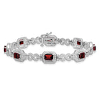 Sterling Silver Rhodium-plated Diamond & Garnet Bracelet