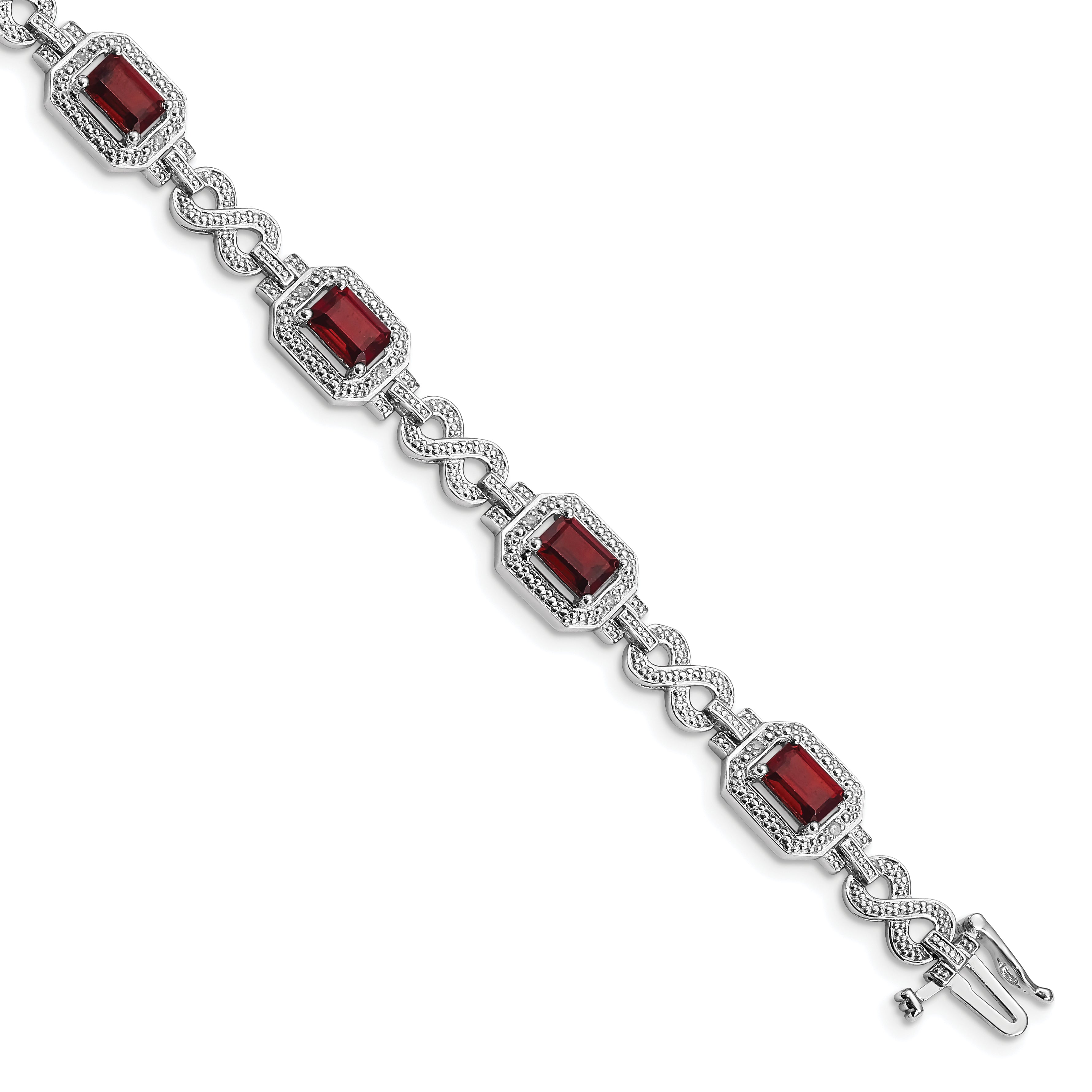 Sterling Silver Rhodium-plated Diamond & Garnet Bracelet Main image